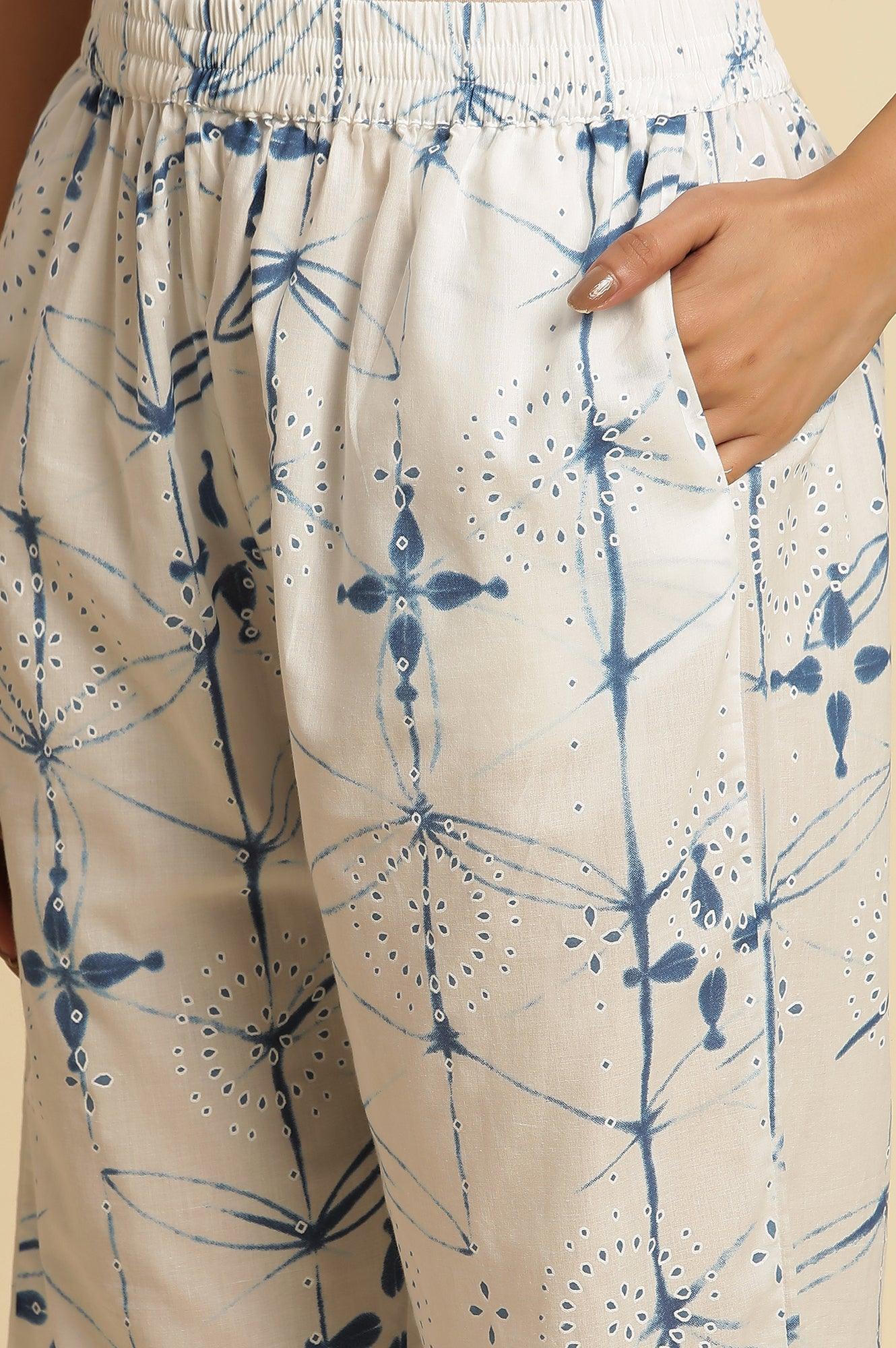 White Sleeveless Tie-Dye Kurta And Pants Set - wforwoman