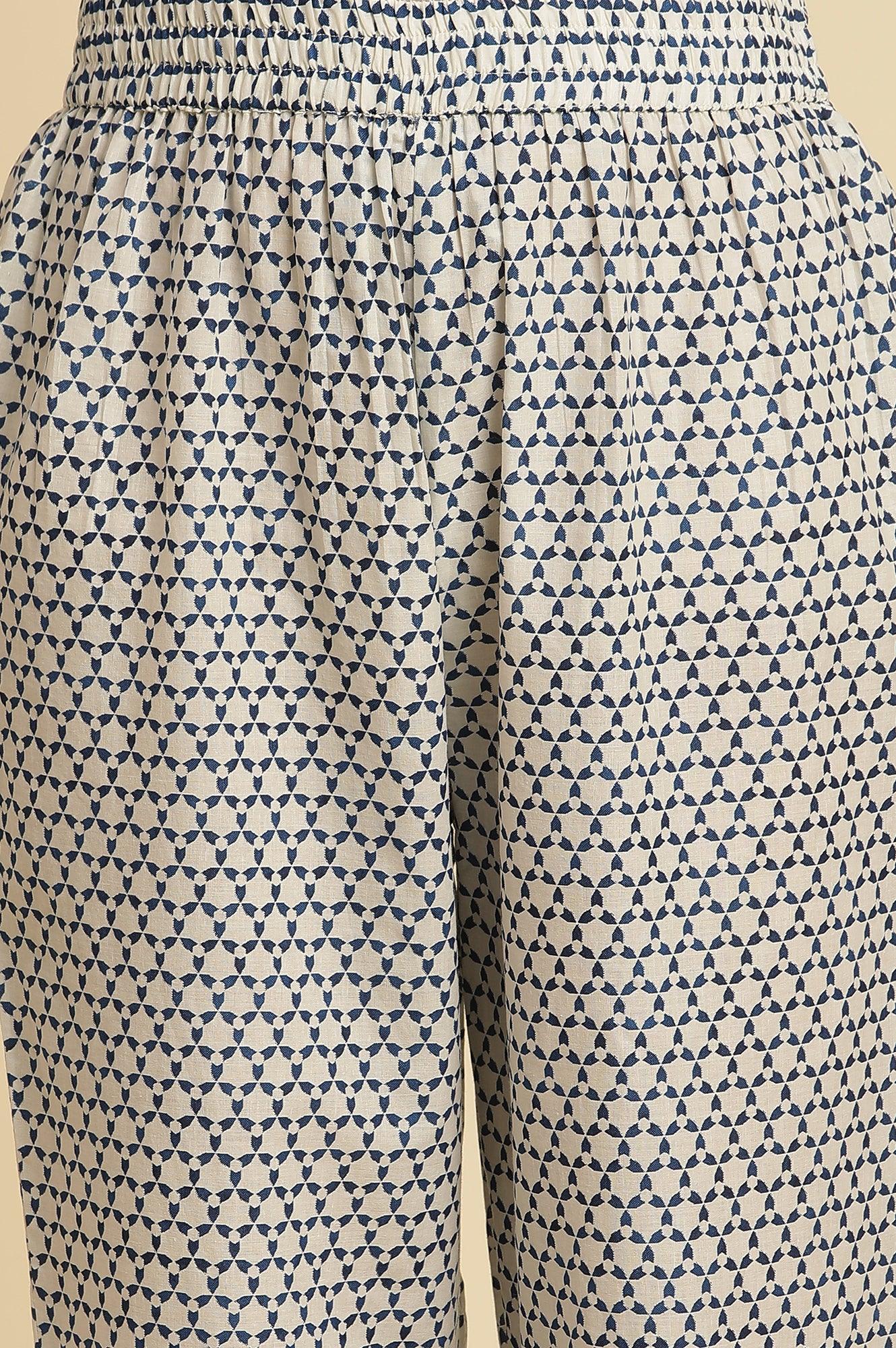 White Khadi Printed Cotton Kurta, Pants And Dupatta Set - wforwoman