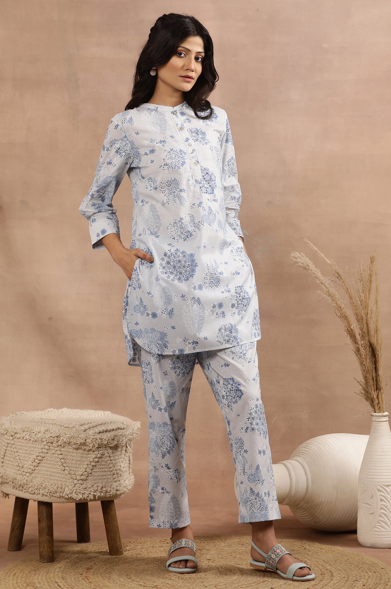 short kurta dress Kurtis for Women - Short Kurta Dress - Blue Pure Cotton Printed Straight  Kurta - Indian Dress -tops & Tees - Printed Kurti- Summer Wear Top