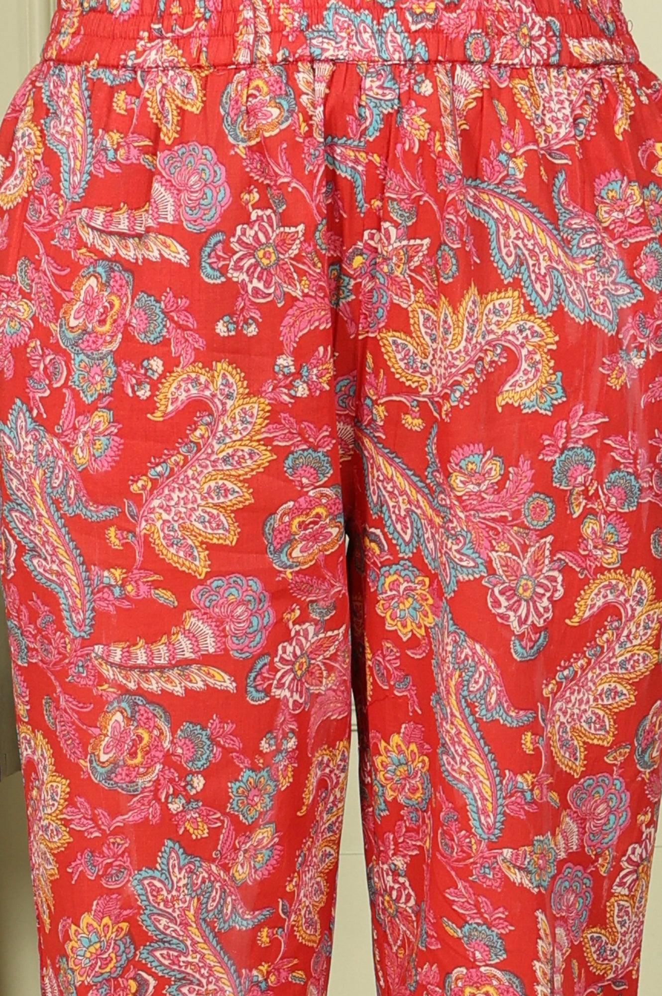 Red Floral Printed Sequined Pure Cotton A-Line Kurta, Straight Pants And Teal Printed Dupatta