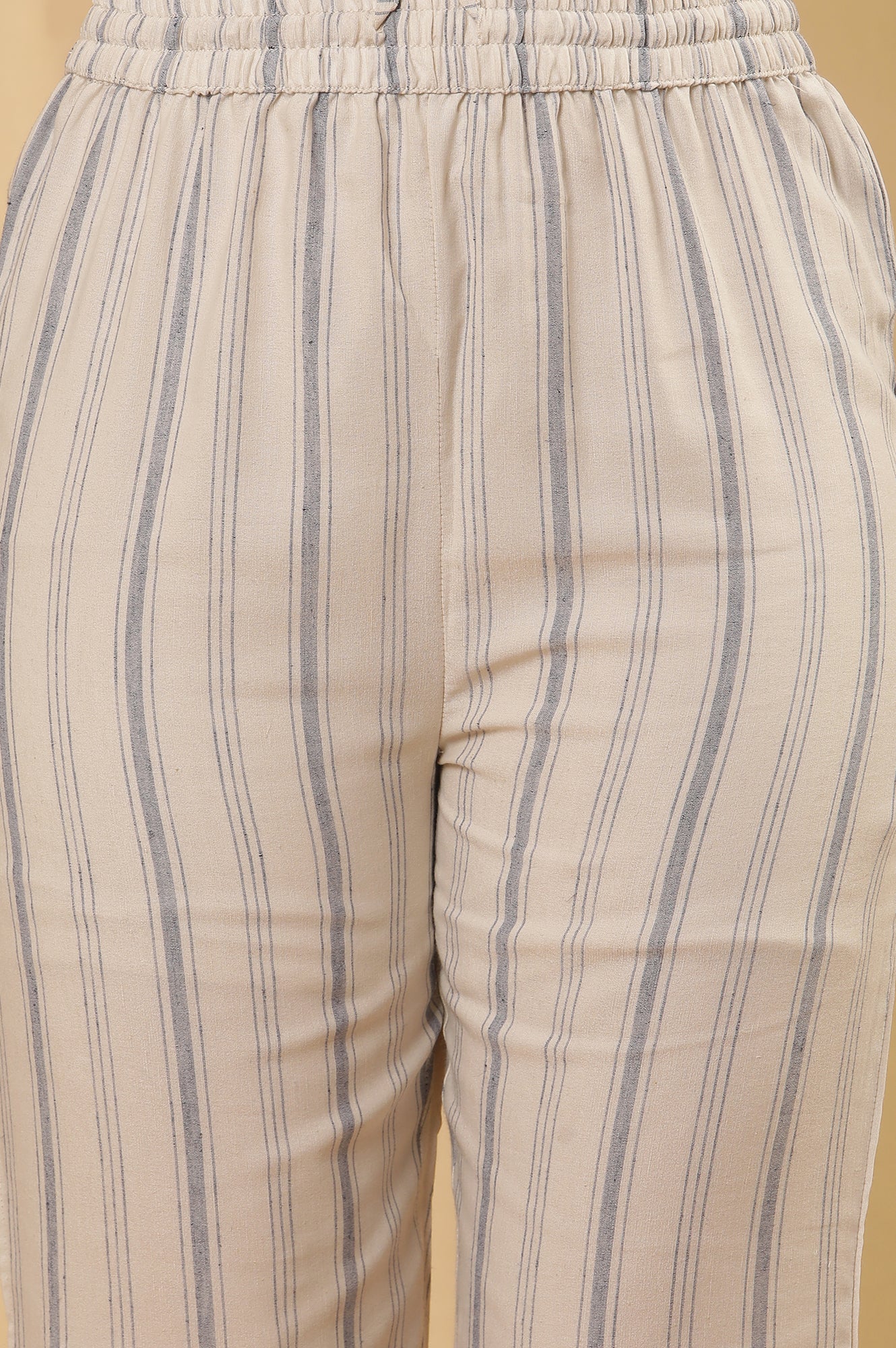 White Yarn Dyed Straight Kurta And Pants Set