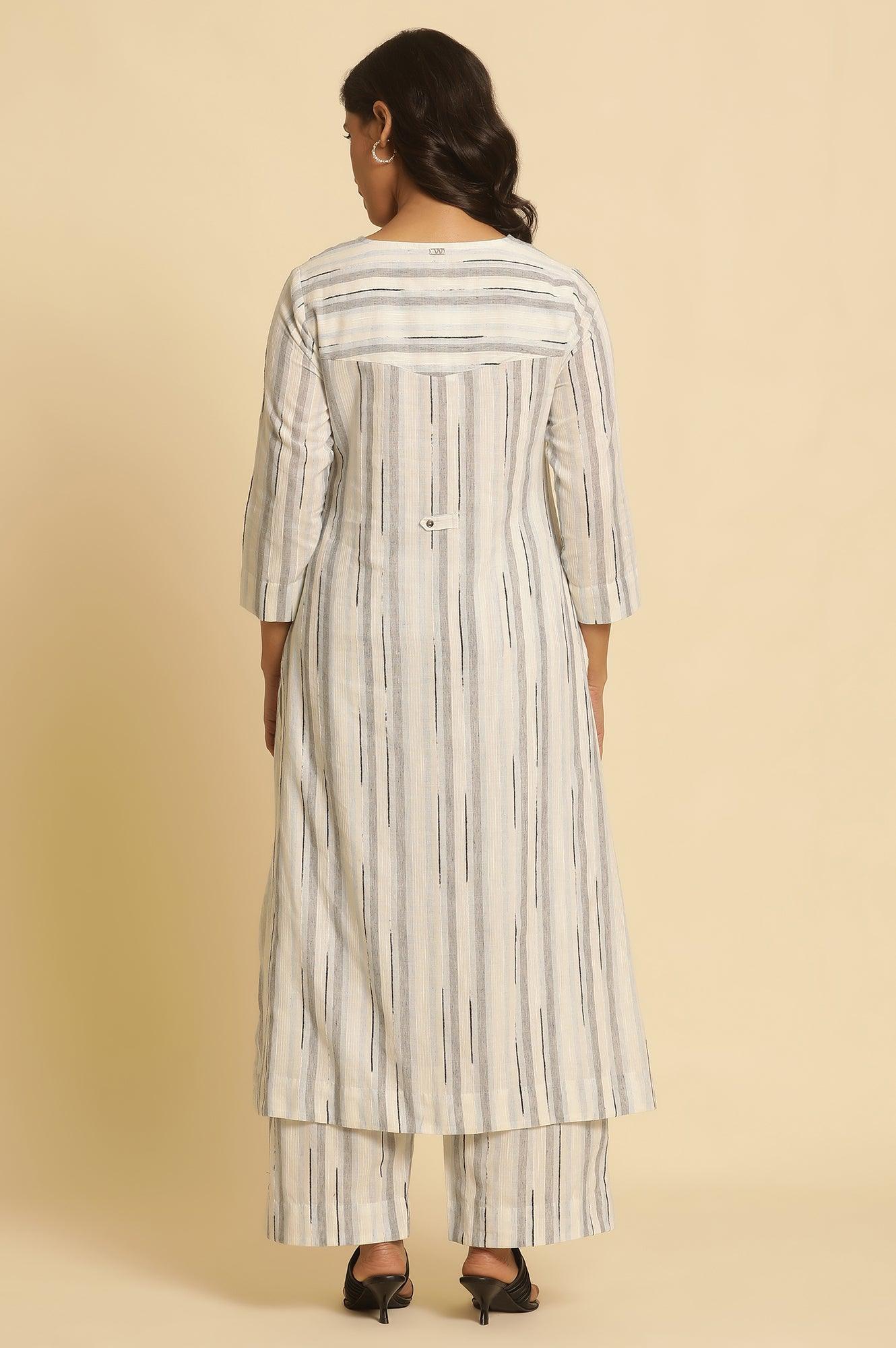 White Cotton Printed Kurta And Pants Set - wforwoman