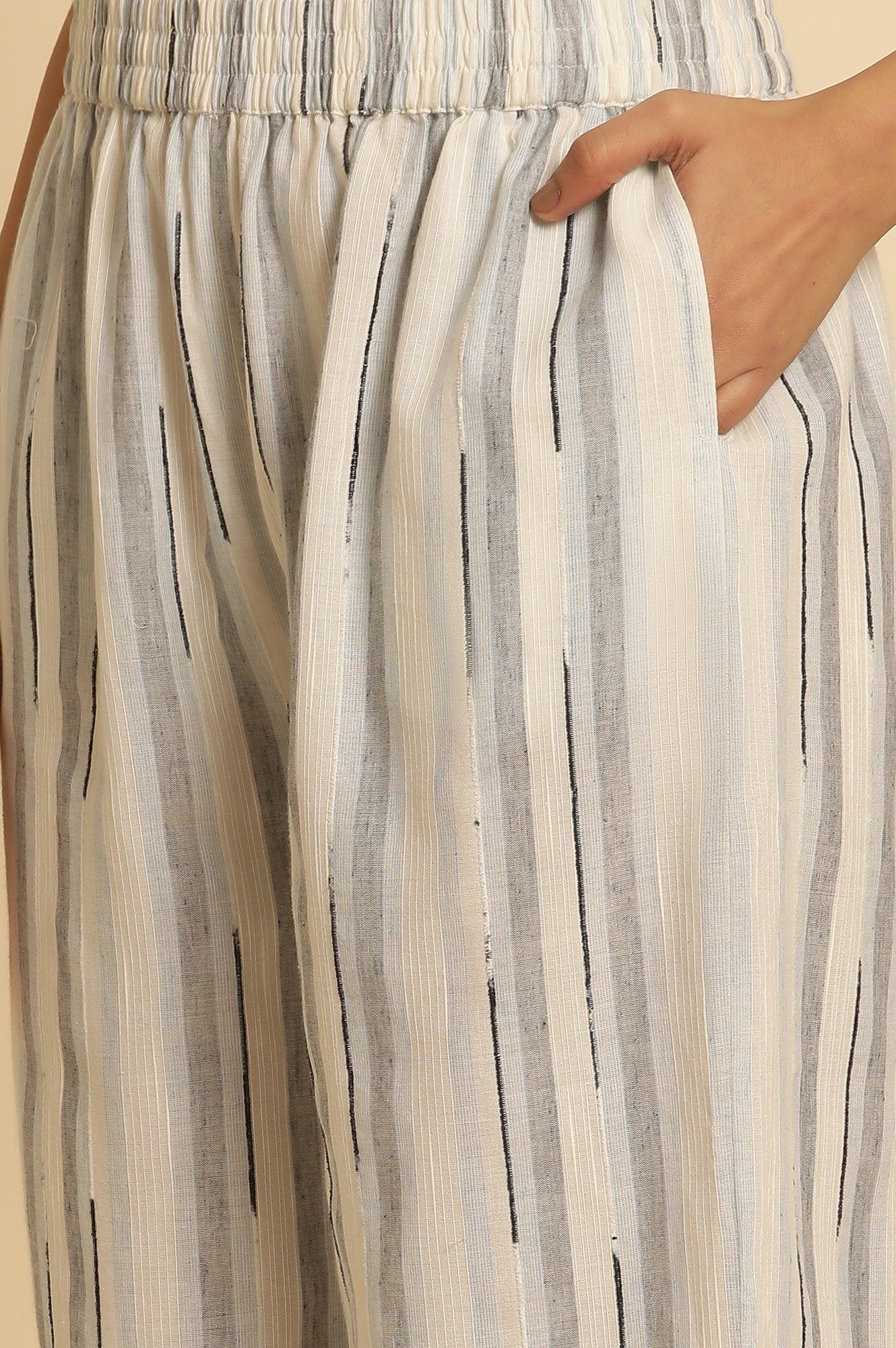 White Cotton Printed Kurta And Pants Set - wforwoman