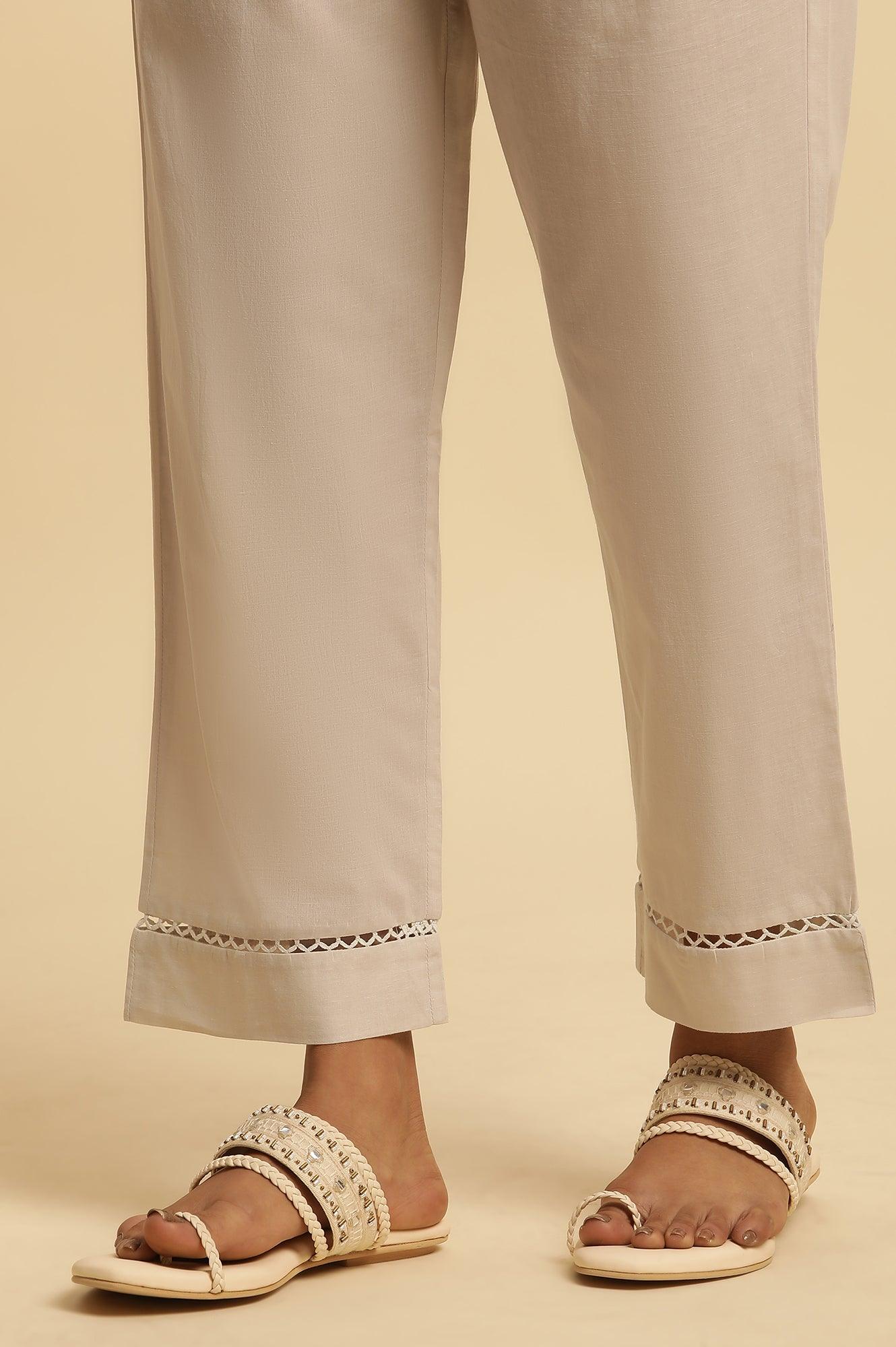 Light Grey Embroidered Cotton Kurta - wforwoman