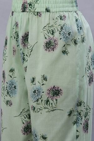 Green Floral Printed A-Line Kurta, Gathered Pants And Dupatta Set