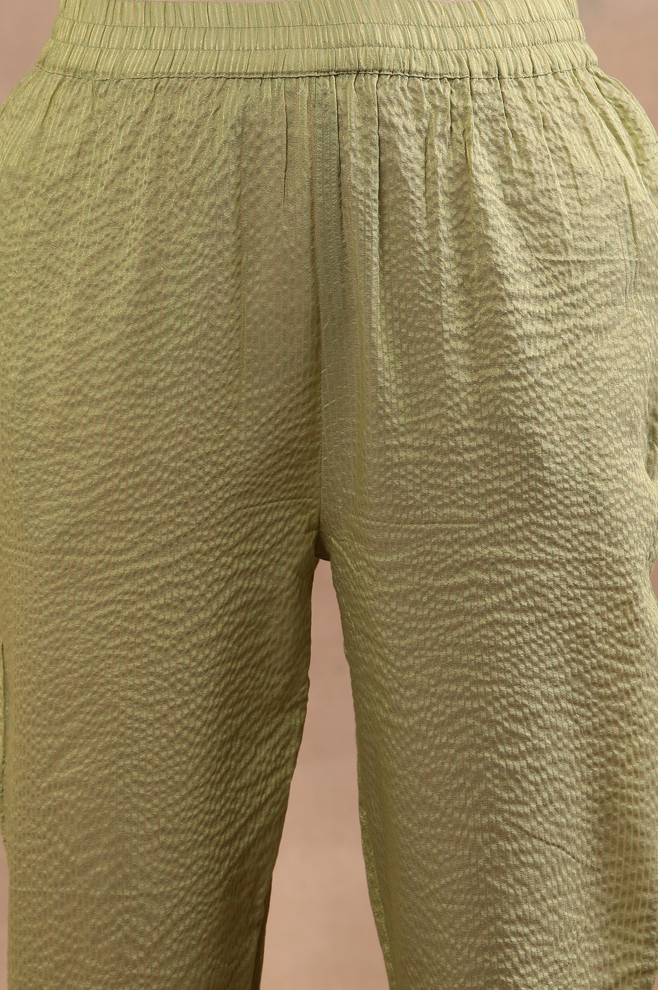 Sage Green Zari Embroidered Flared Kurta, Pants And Dupatta Set