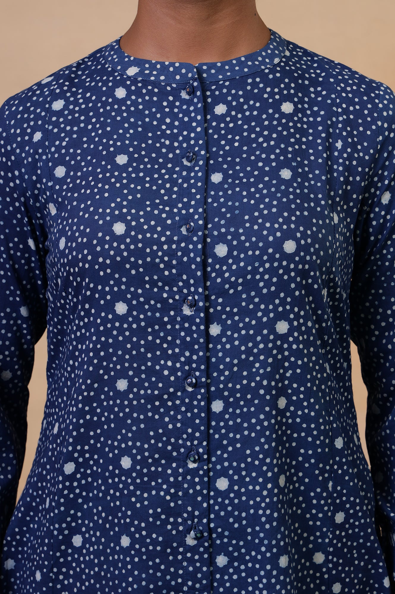 Folksong Indigo Cotton Regular Mirror Work Polka Dot Kurta