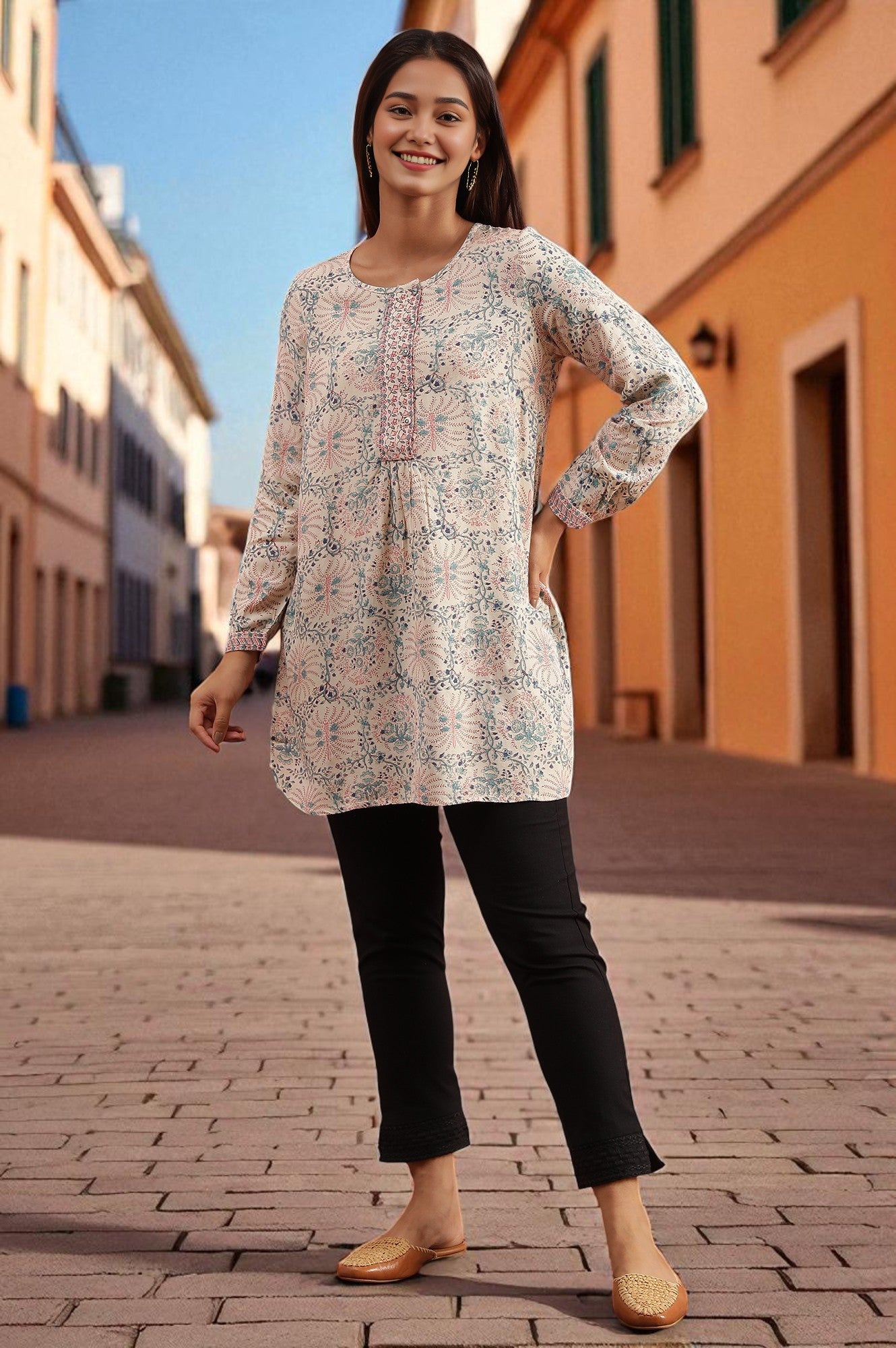 Ecru Hand Block Printed Top