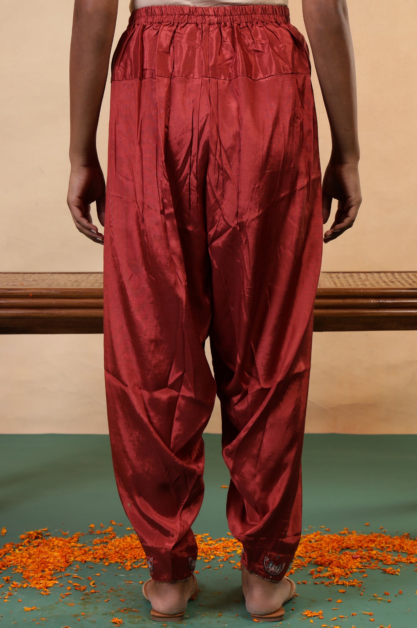 Folksong Brick Red Viscose Regular-Fit Ethnic Motif Salwar