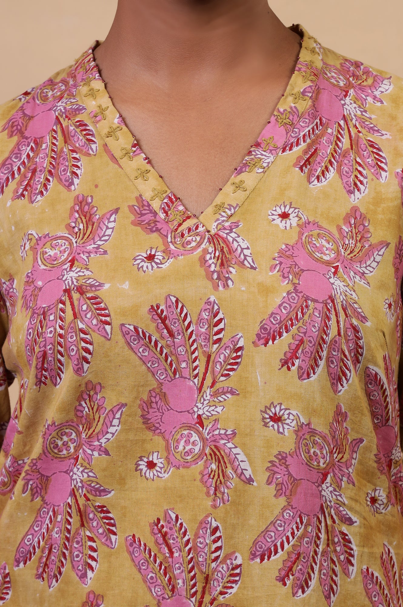 Apple Yellow Hand Block Printed Cotton Kurta and Pants Co-ord Set