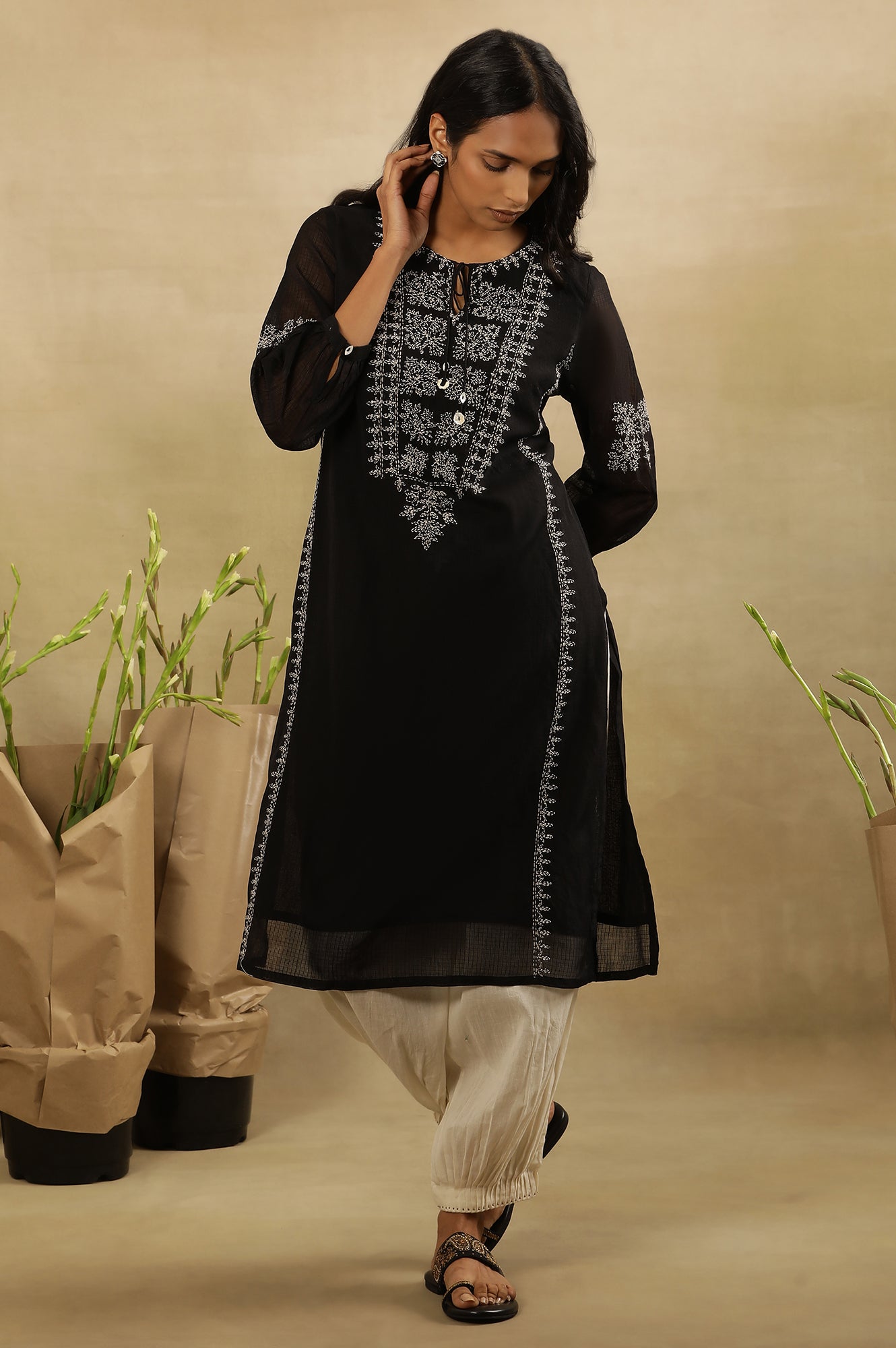 Black Tepchi Kota Layered Kurta