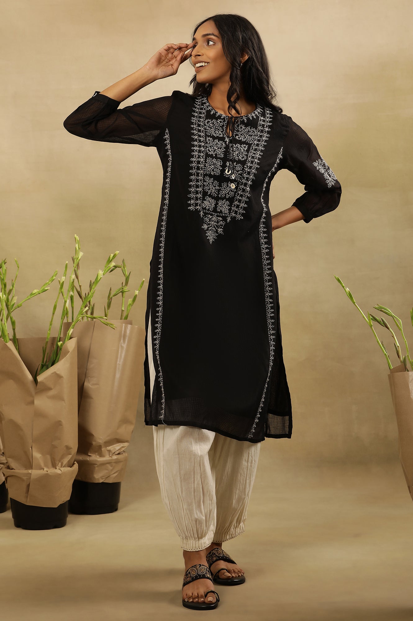 Black Tepchi Kota Layered Kurta
