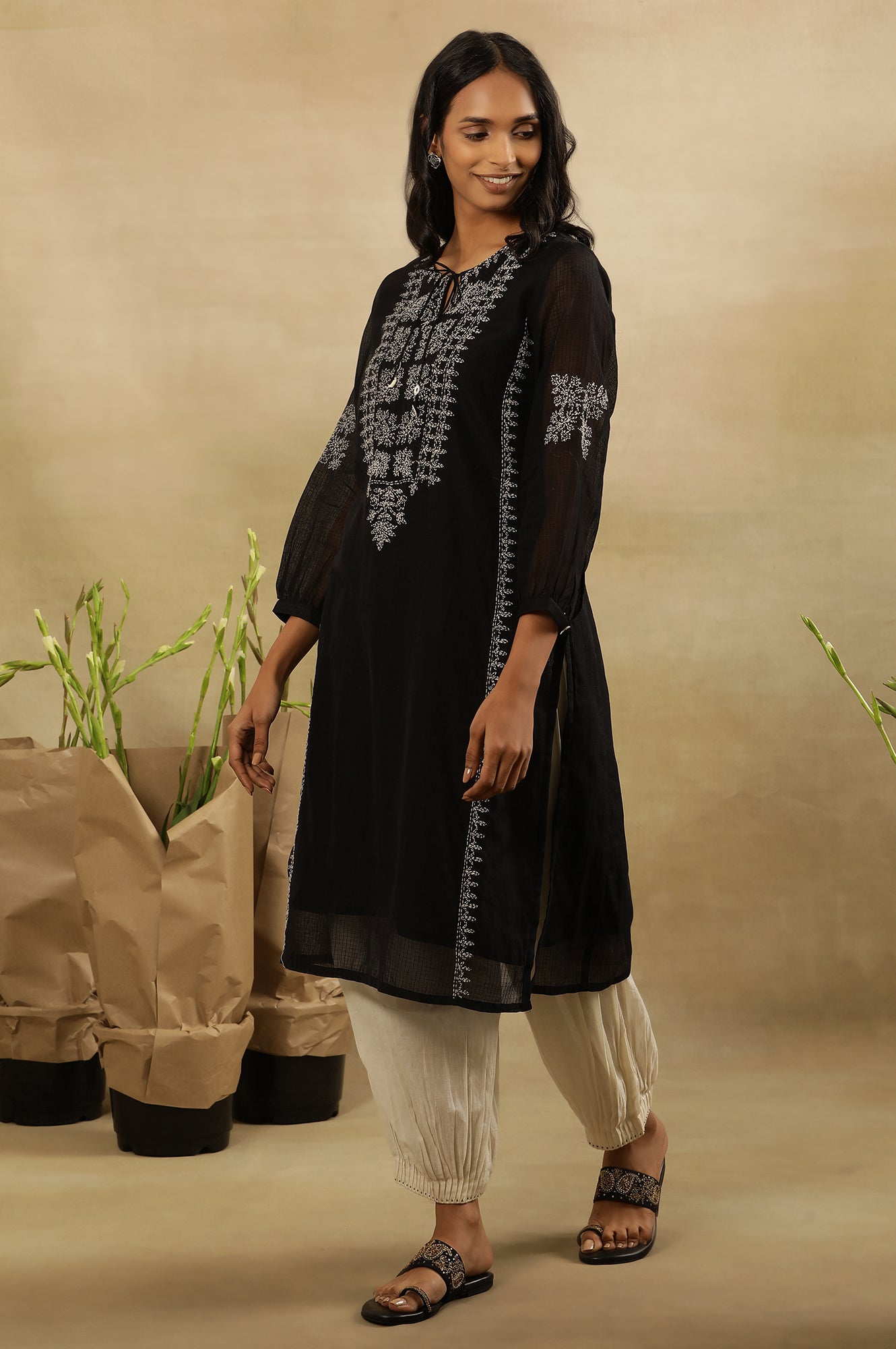 Black Tepchi Kota Layered Kurta