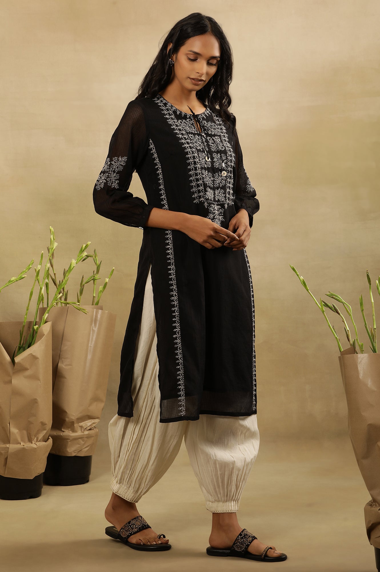 Black Tepchi Kota Layered Kurta