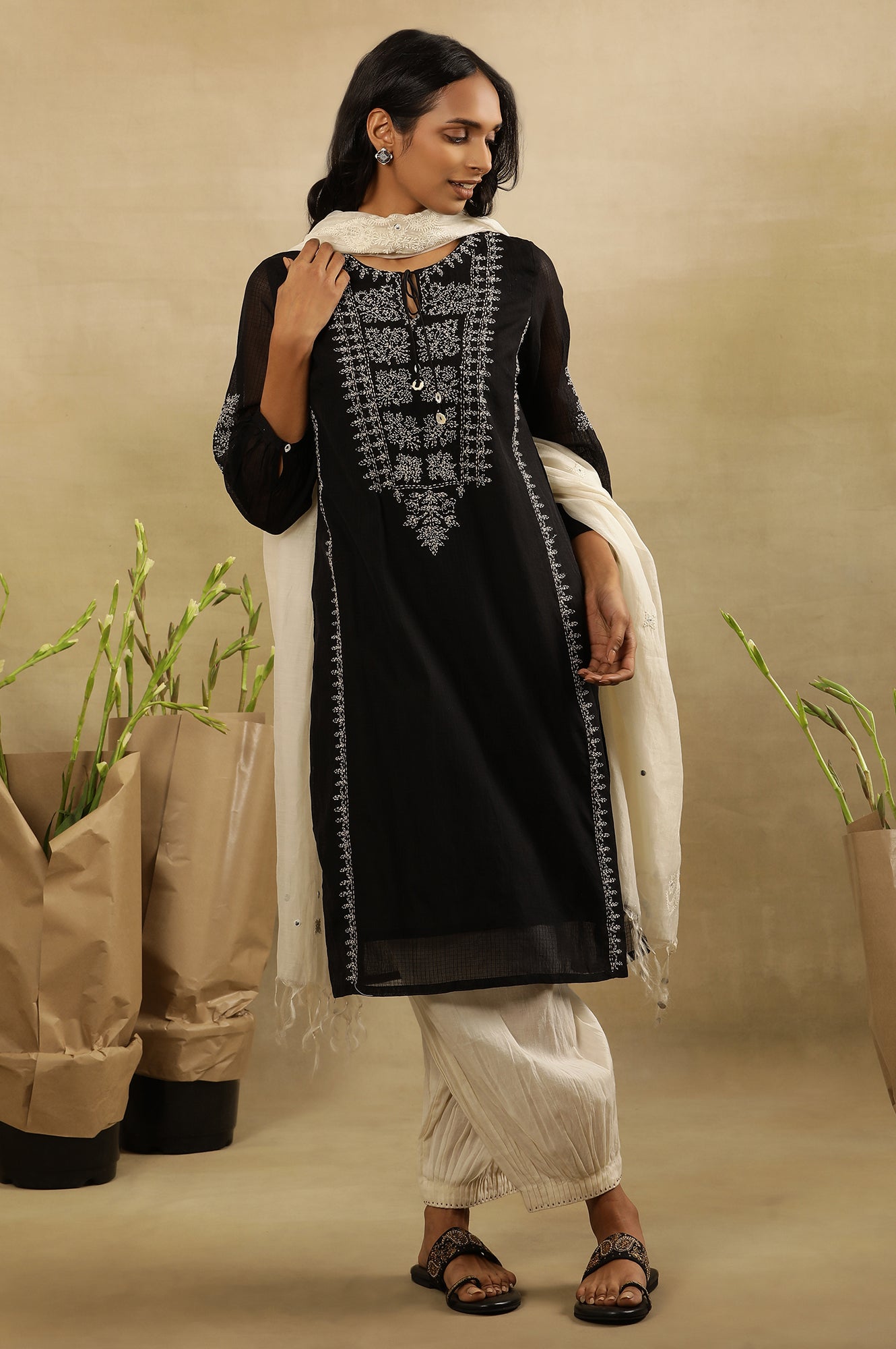 Black Tepchi Kota Layered Kurta