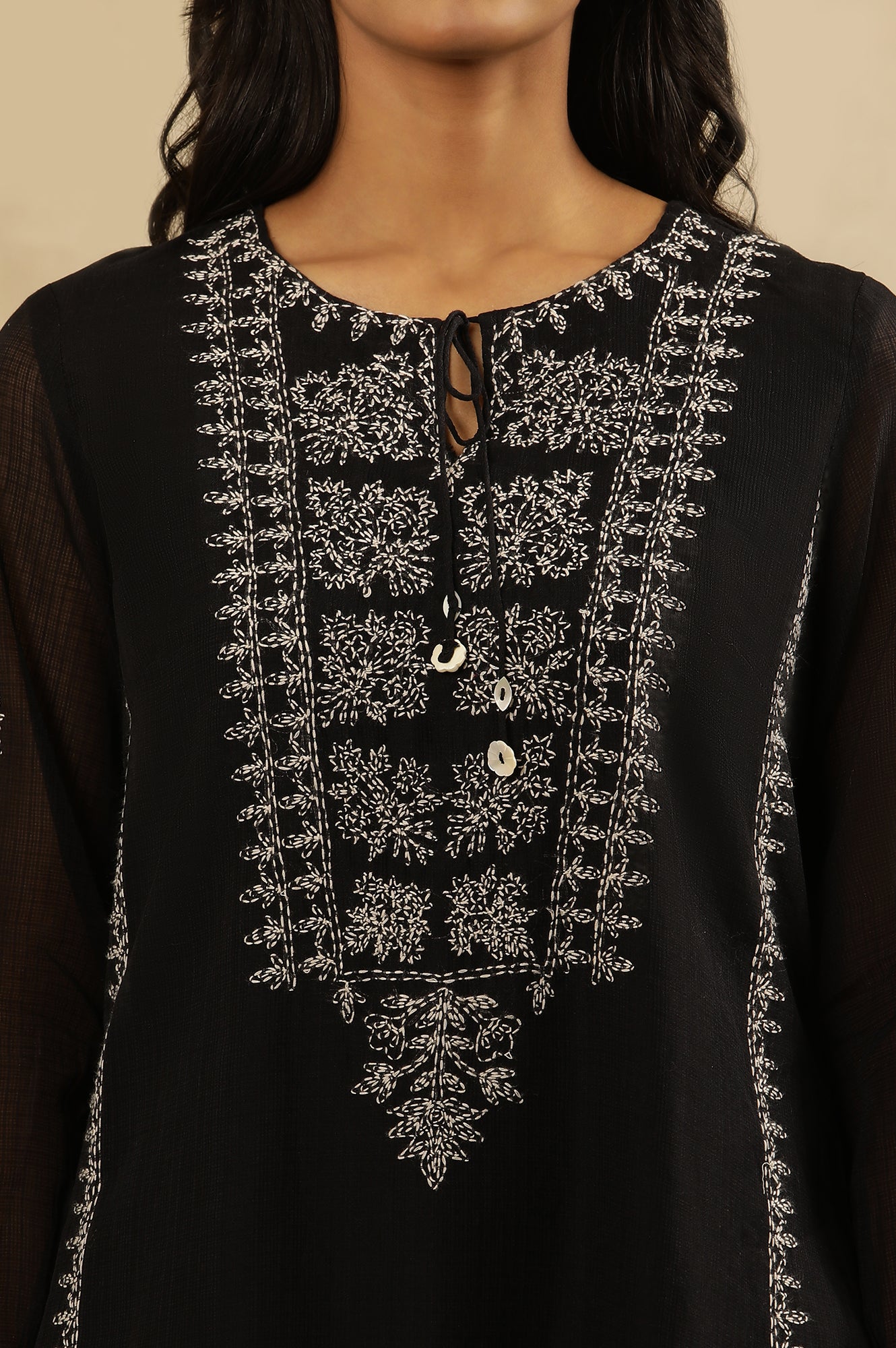 Black Tepchi Kota Layered Kurta