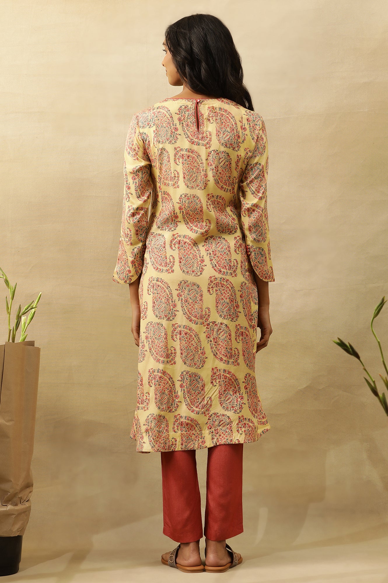 Yellow Hand Block Printed A-Line Kurta