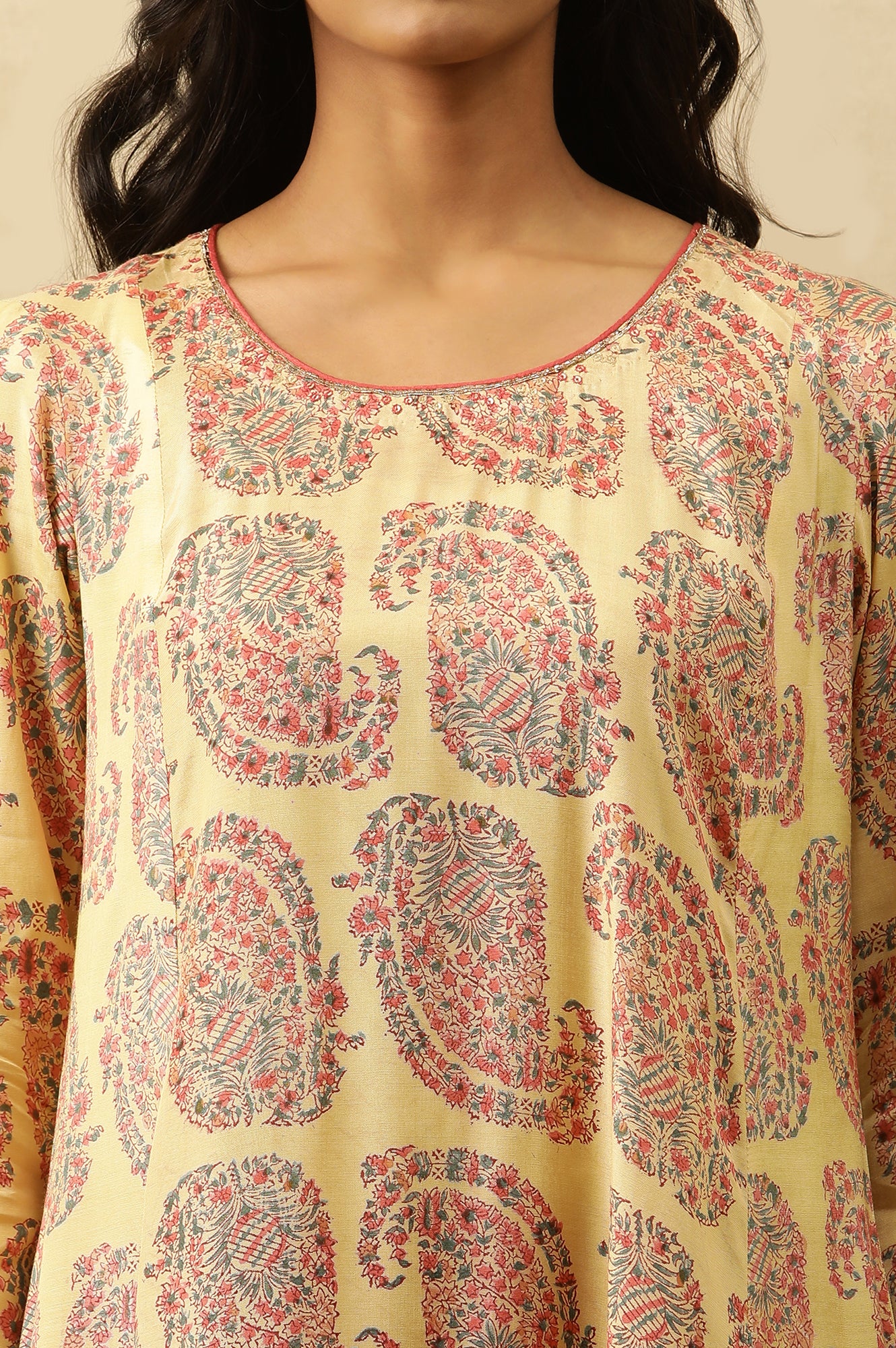 Yellow Hand Block Printed A-Line Kurta