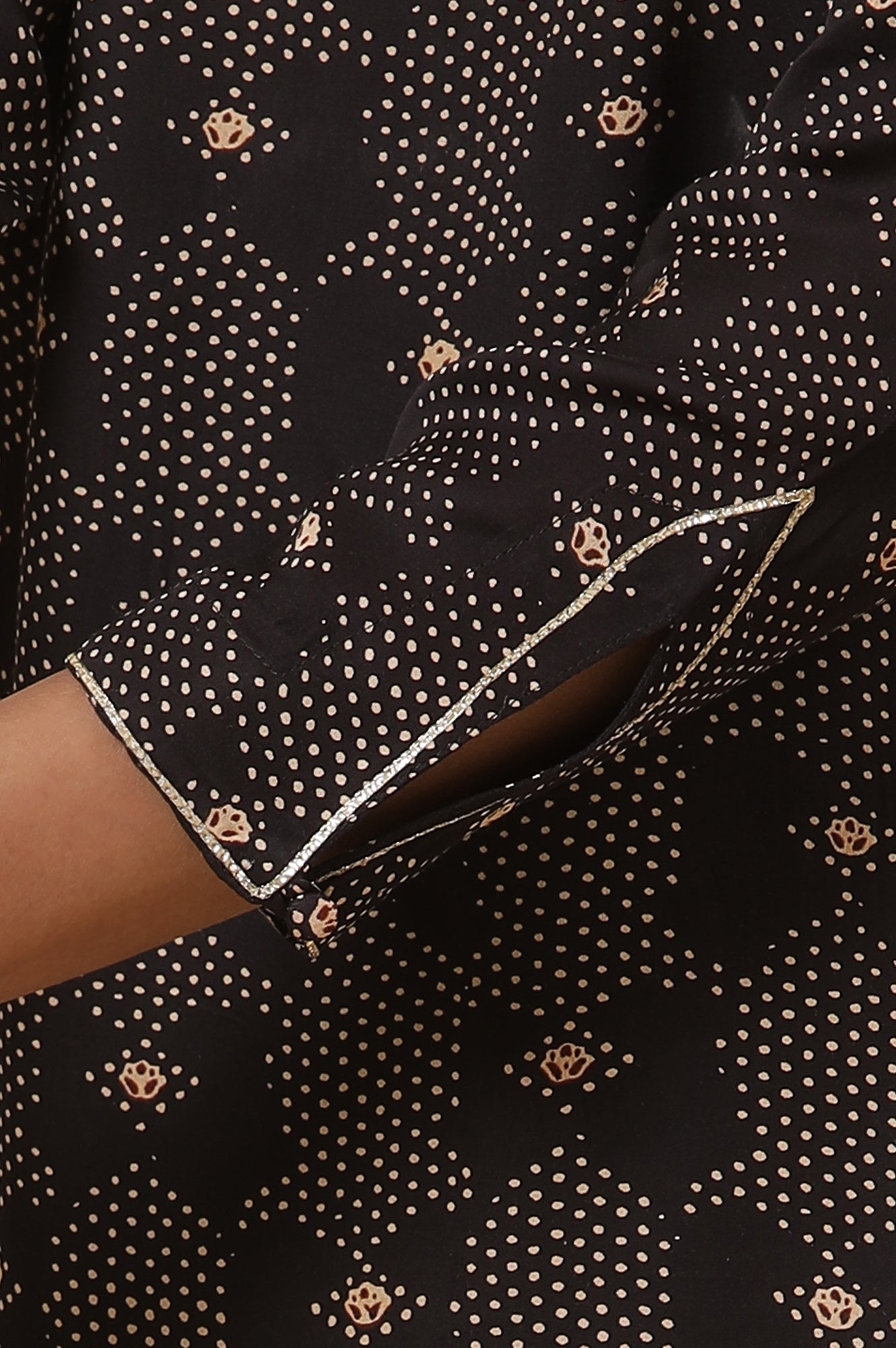 Black Printed Modal Sain Kurta With Neck Embroidery