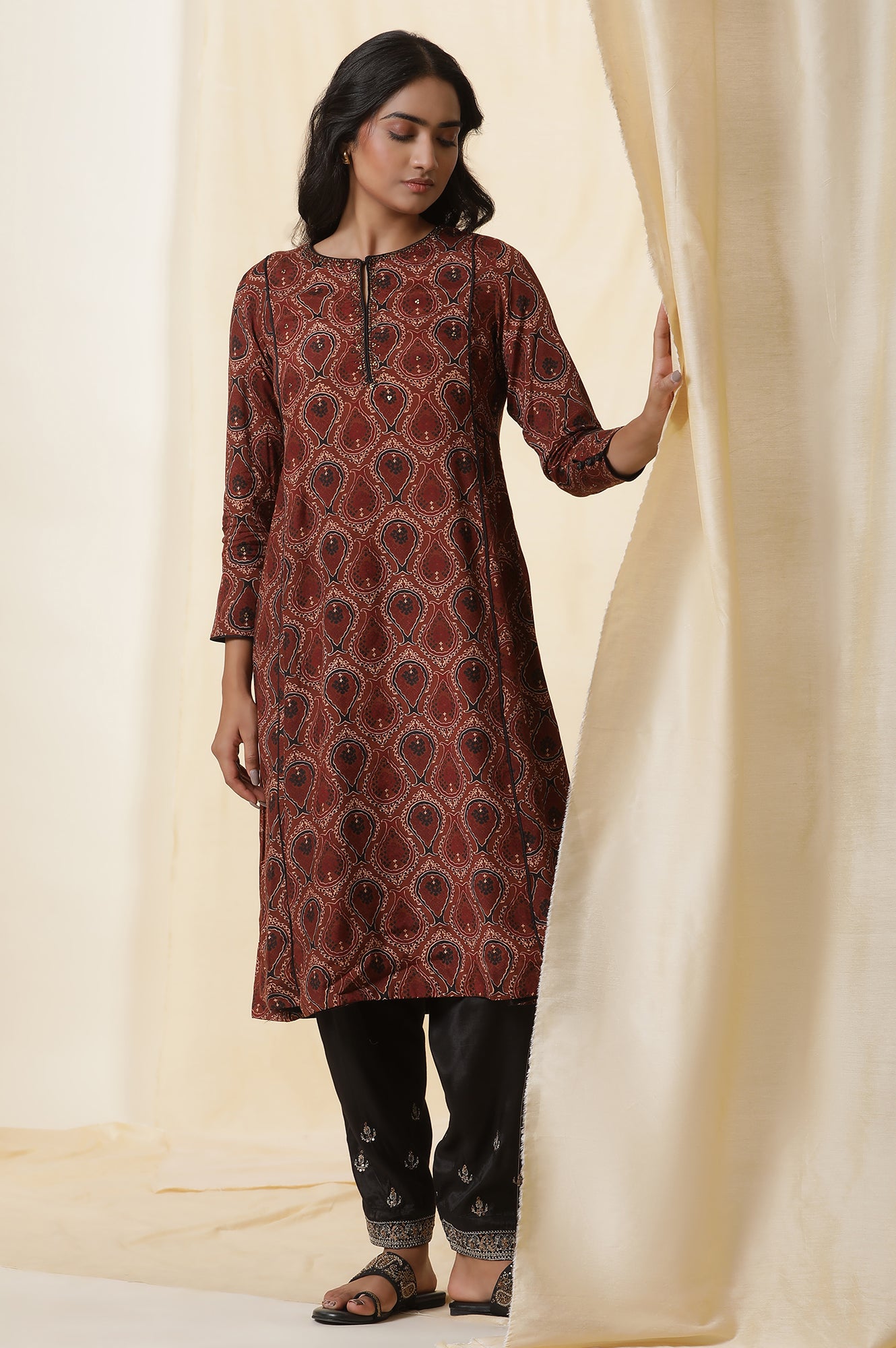 Rusty Brown Ajrakh Flared Kurta