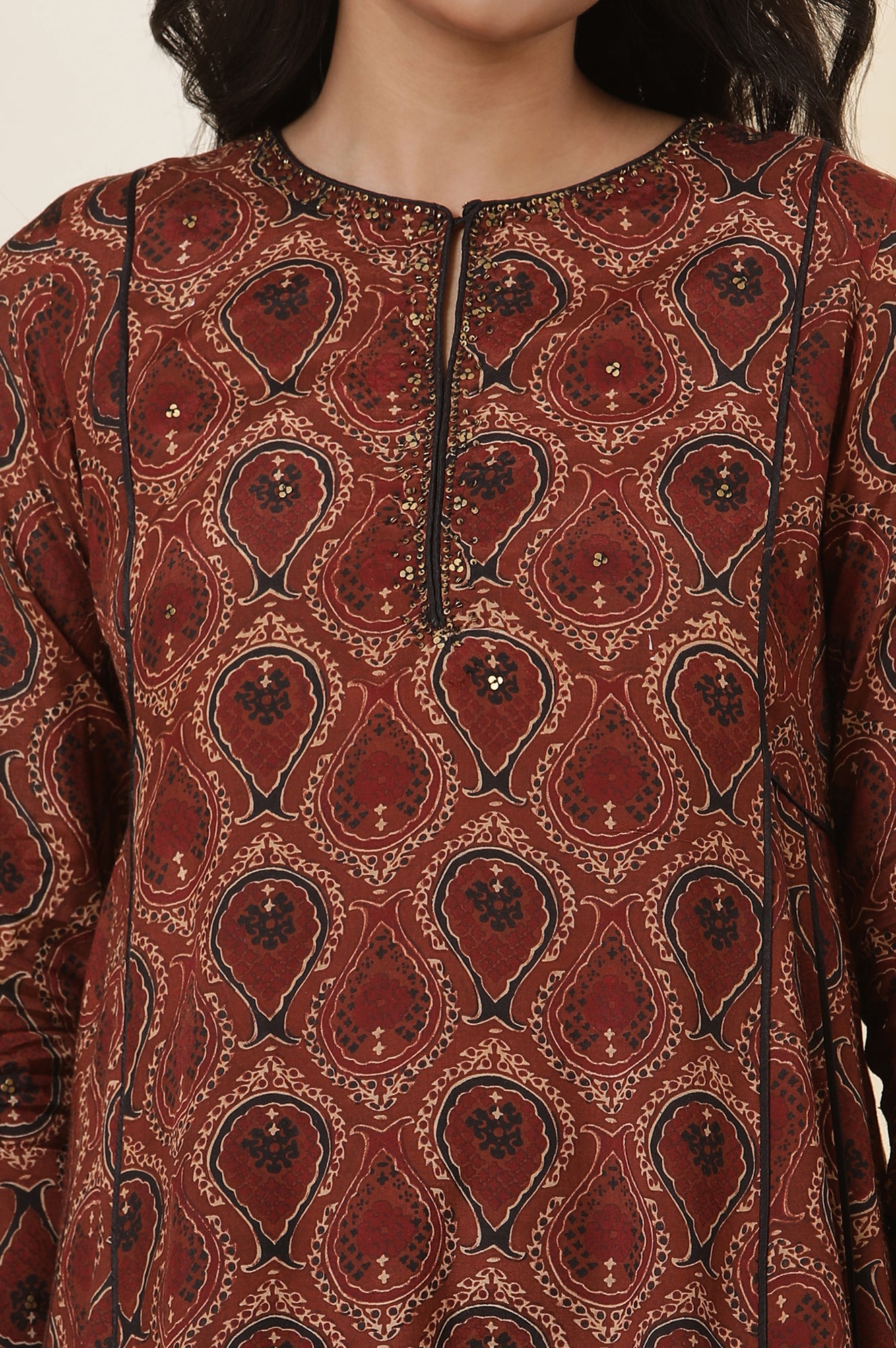 Rusty Brown Ajrakh Flared Kurta