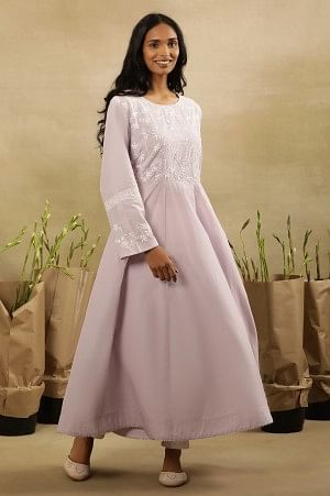 Lilac Chikankari Anarkali Kurta In Cotton Voile