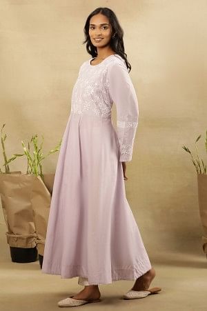Lilac Chikankari Anarkali Kurta In Cotton Voile