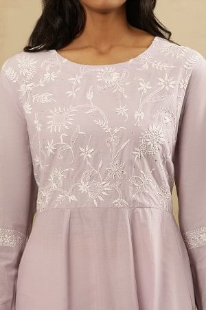 Lilac Chikankari Anarkali Kurta In Cotton Voile