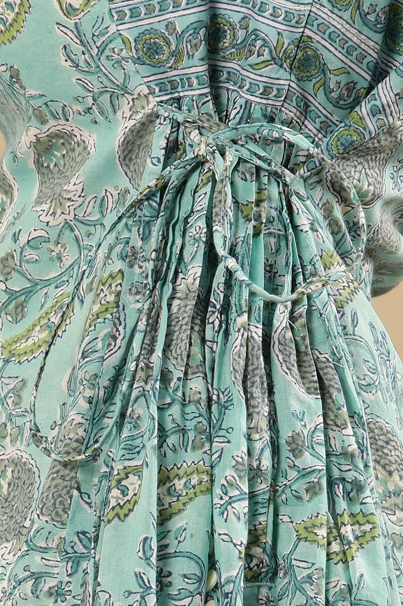 Blue Block Printed Kurta With Side Tie-Ups