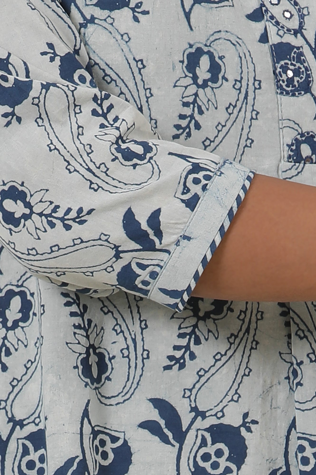 Ecru & Indigo Block Print Shirt Dress Kurta