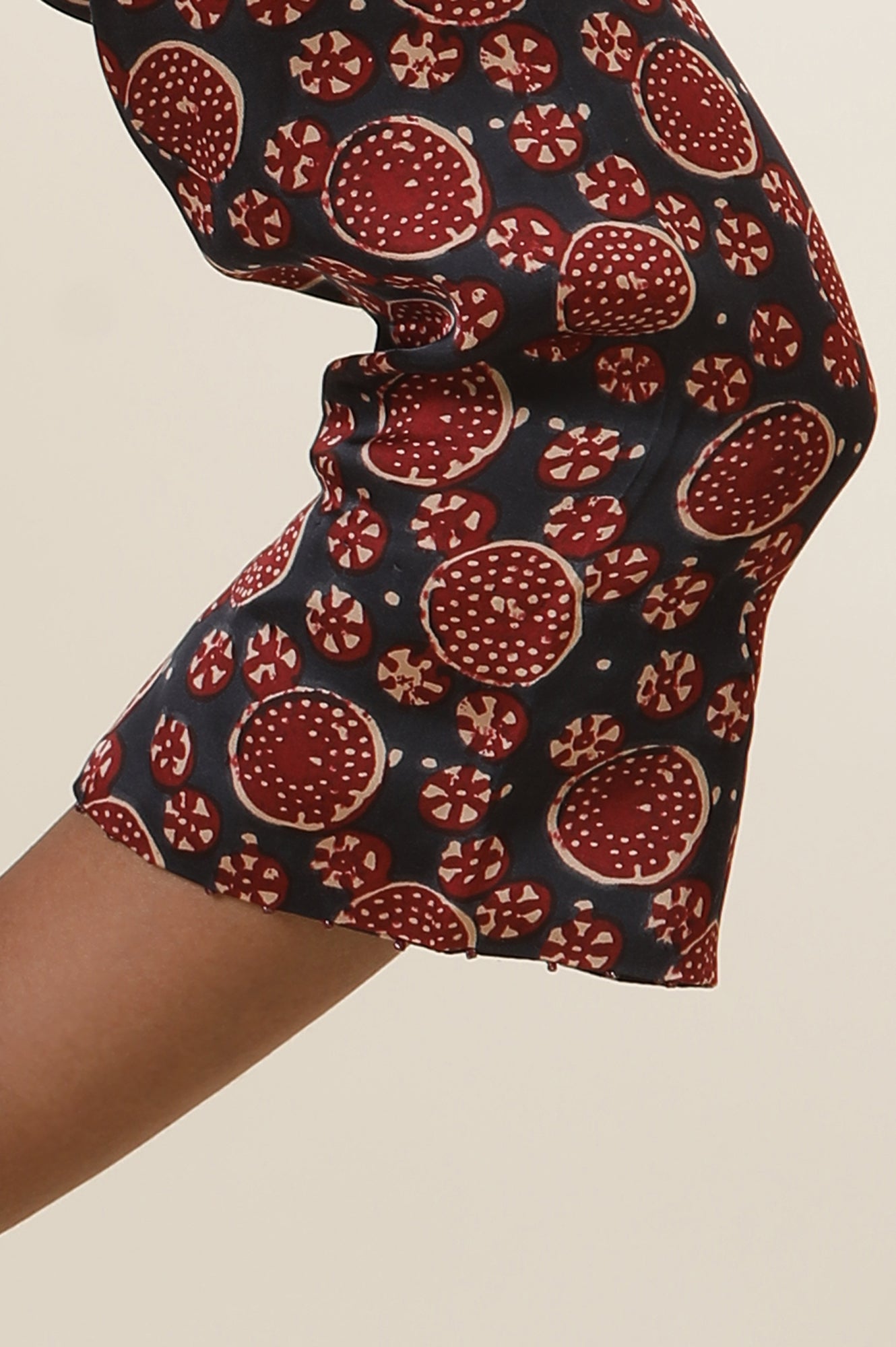 Red & Blue Printed Round Neck Flared Top