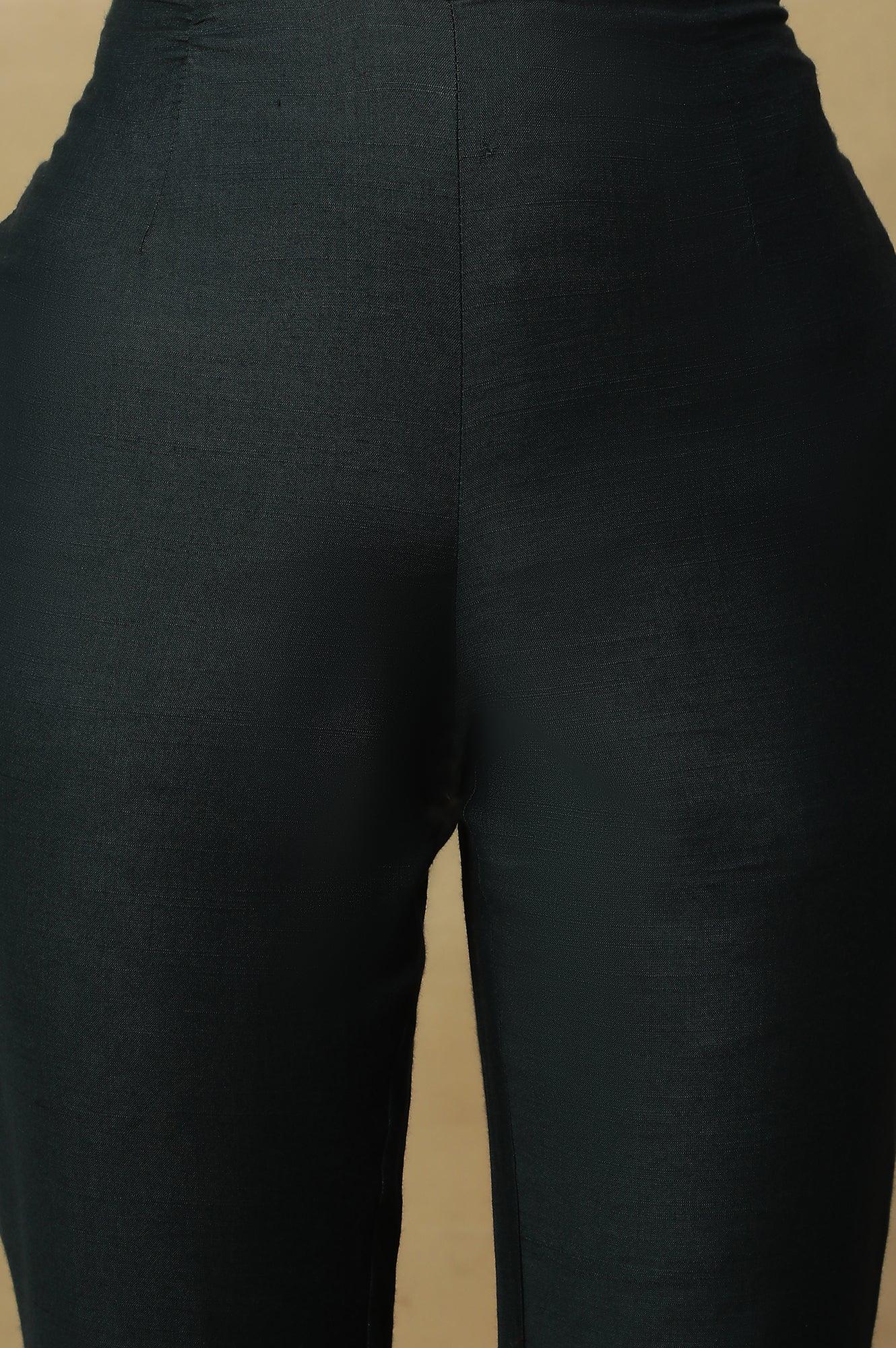 Teal Blue Embroidered Slim Pants - wforwoman