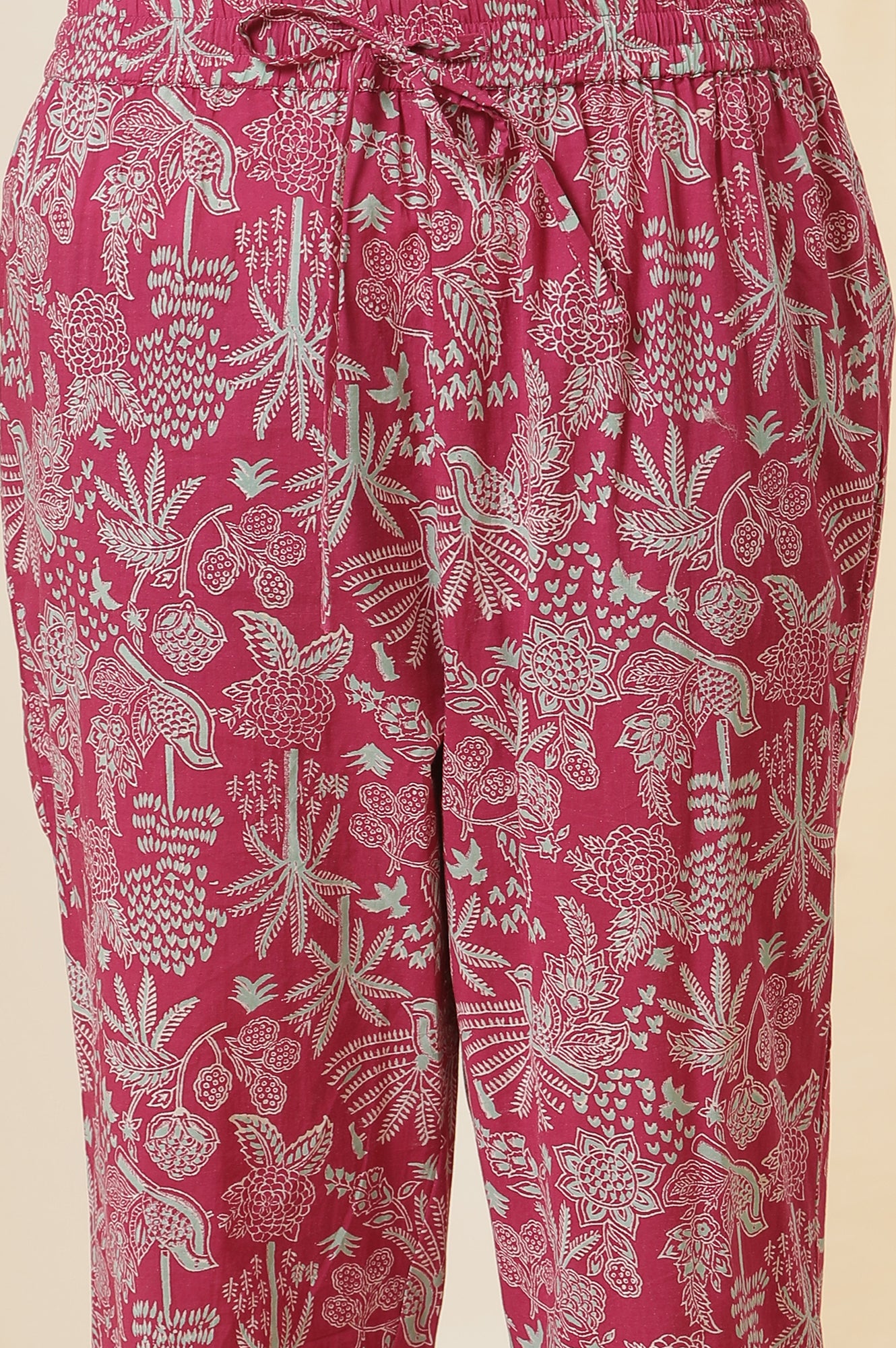 Pink Handblock Printed Cotton Kurta And Pants Co-Ord Set