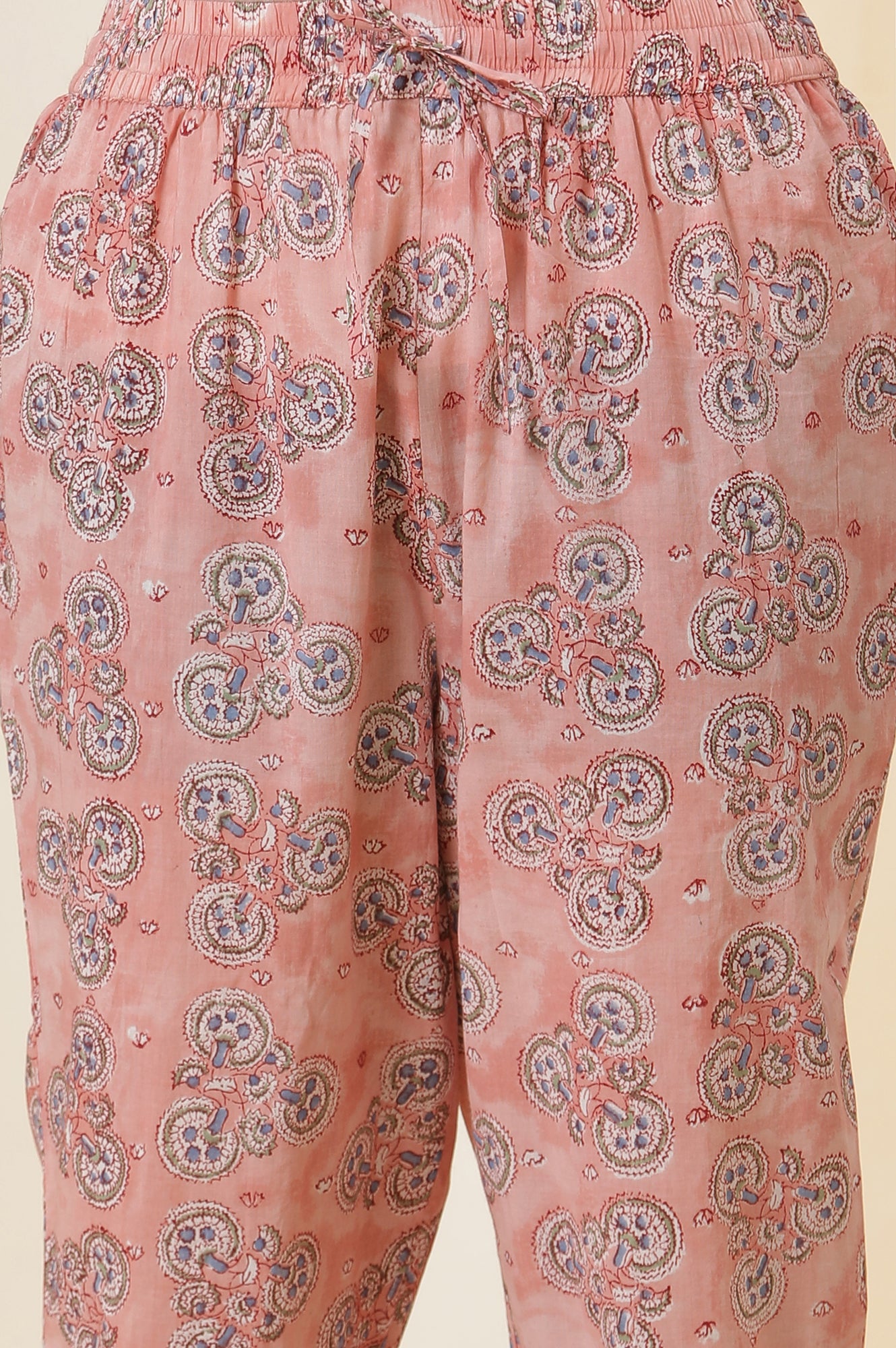 Virtual Pink Hand Block Print Cotton Kurta And Pants Set