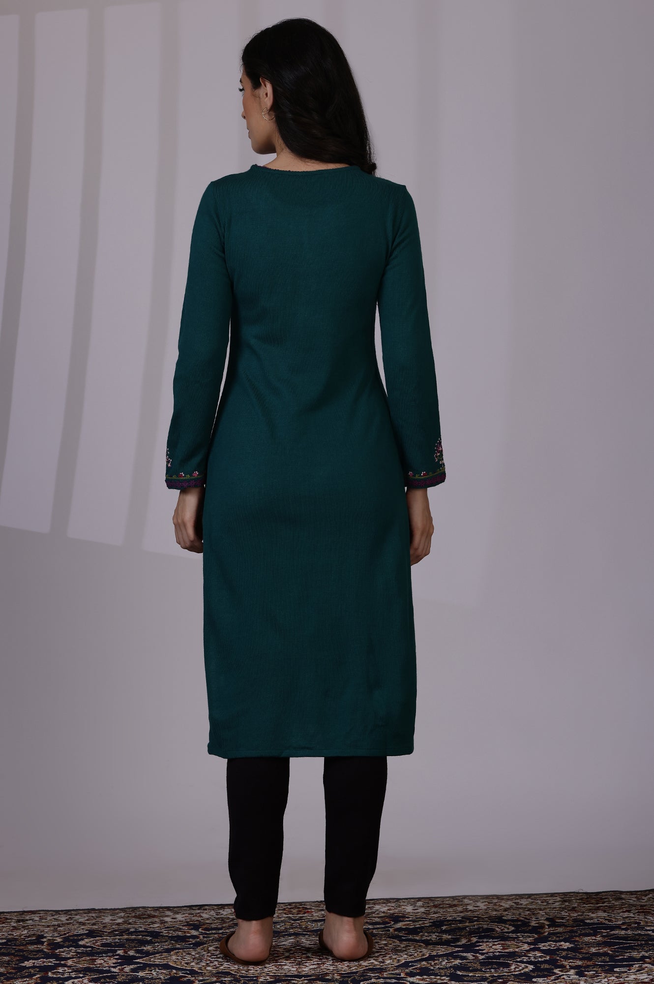 Blue Embroidered Thread Work Acrylic Straight Kurta