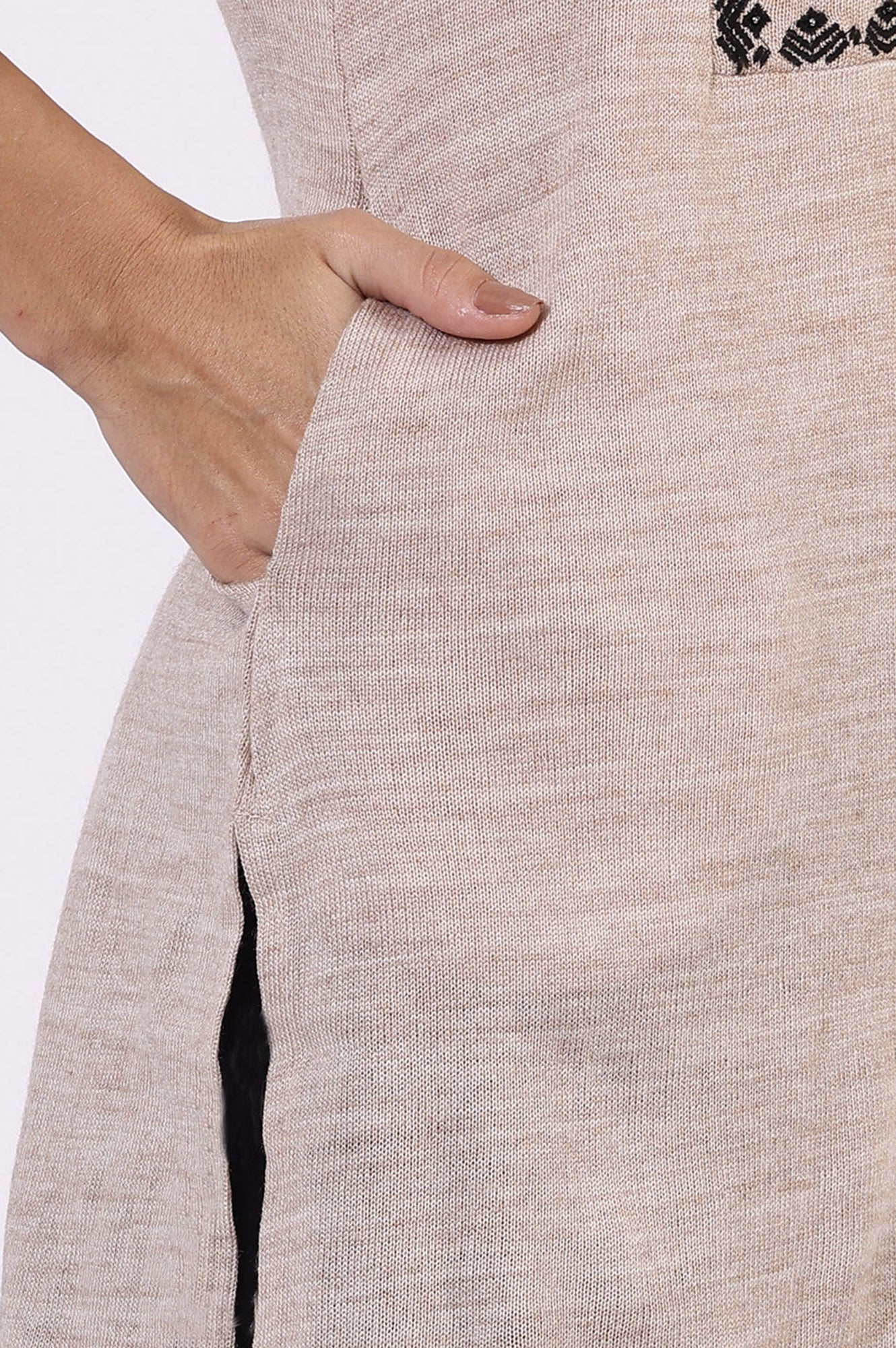 Off White Solid Thread Work Acrylic Straight Westernwear