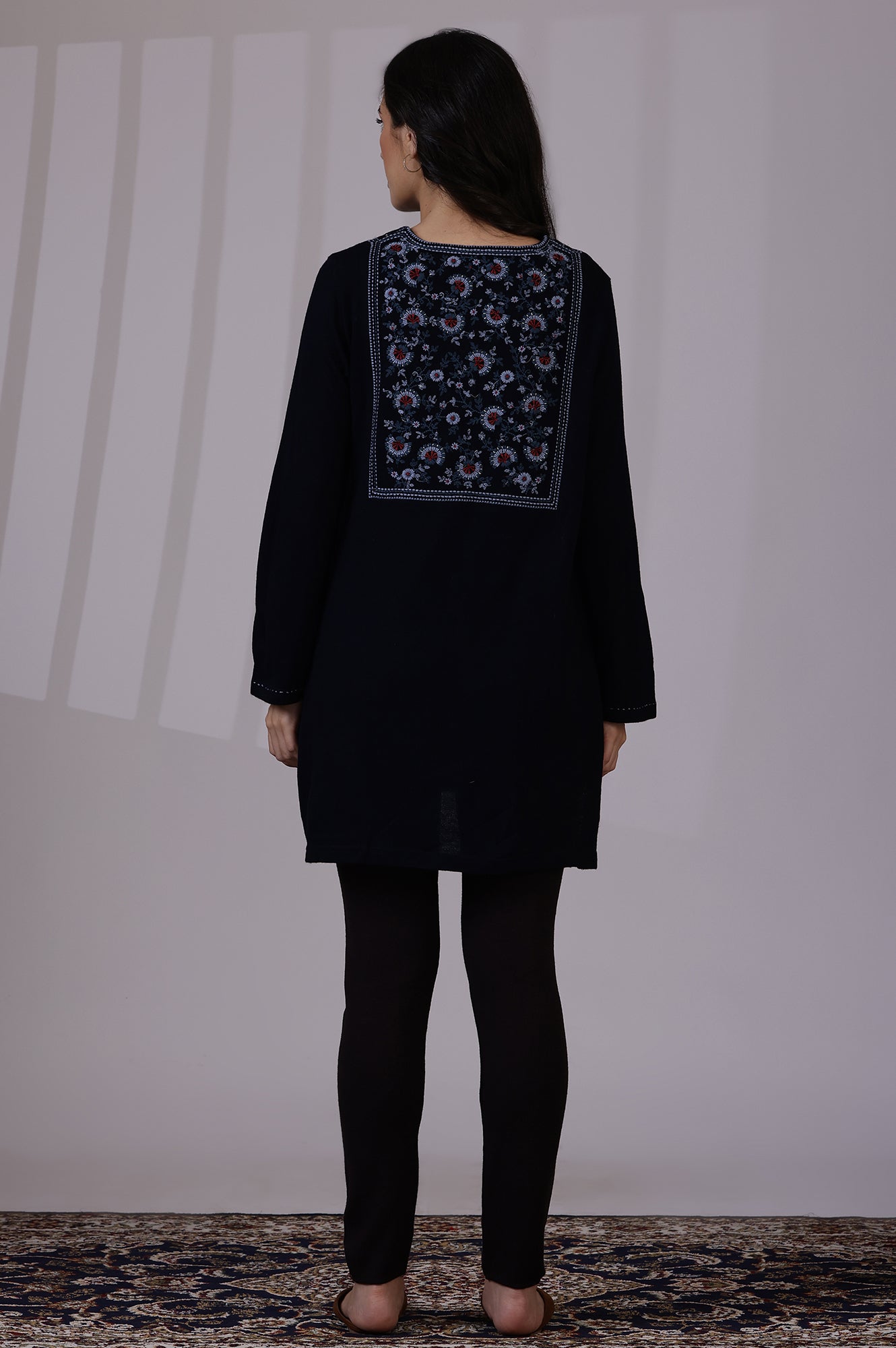 Blue Solid Thread Work Acrylic Straight Westernwear