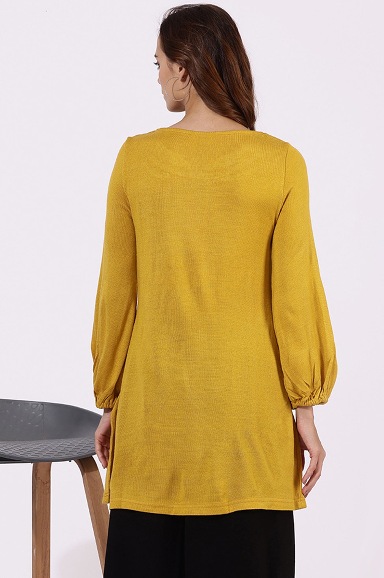 Yellow Solid Thread Work Acrylic Straight Westernwear