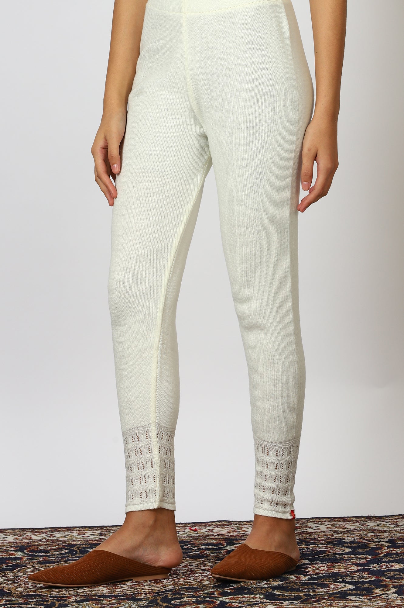 White Solid Acrylic Straight Jeggings & Tights