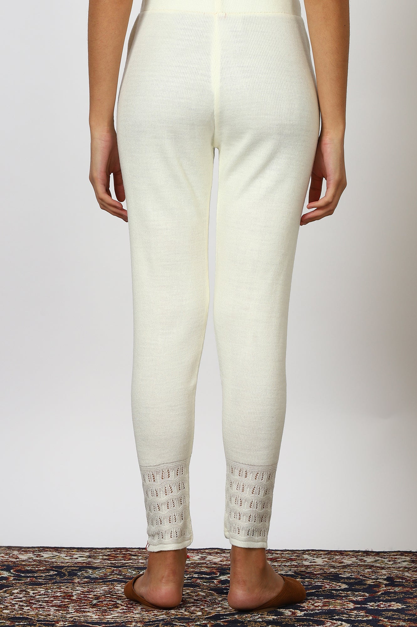 White Solid Acrylic Straight Jeggings & Tights