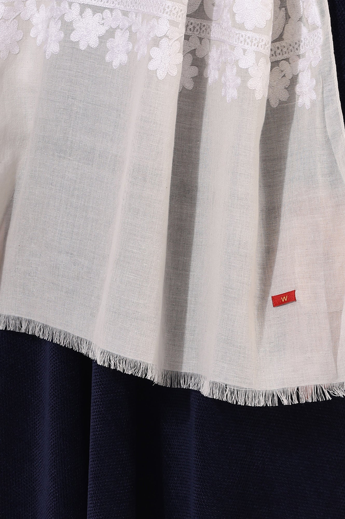 White Printed Thread Work Pure Cotton Shawls & Stole