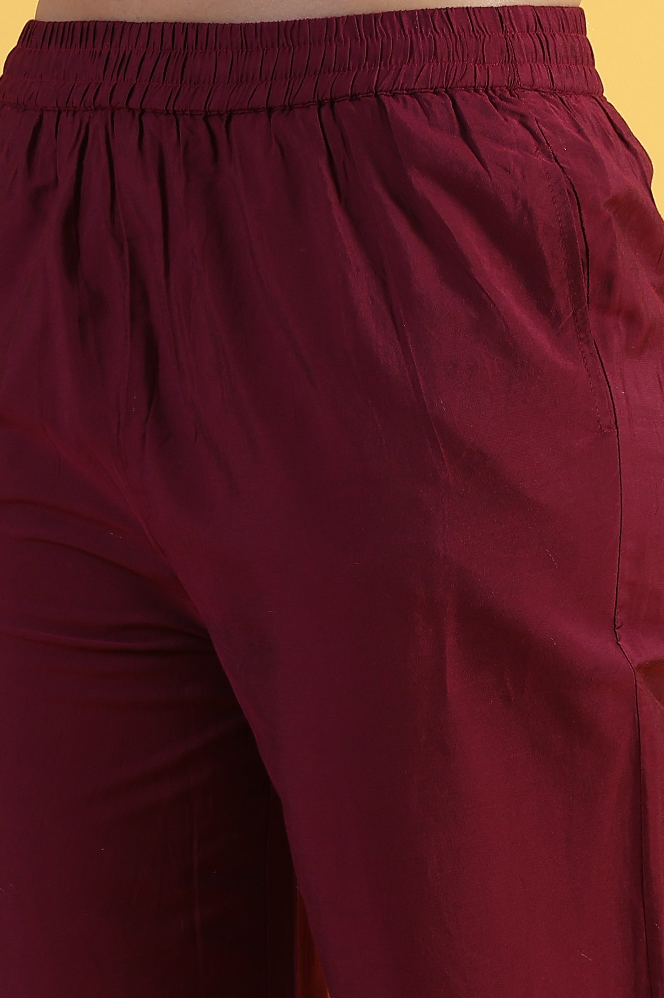 Maroon Solid Metallic Embroidery Straight Kurta & Straight pant with Dupatta Set