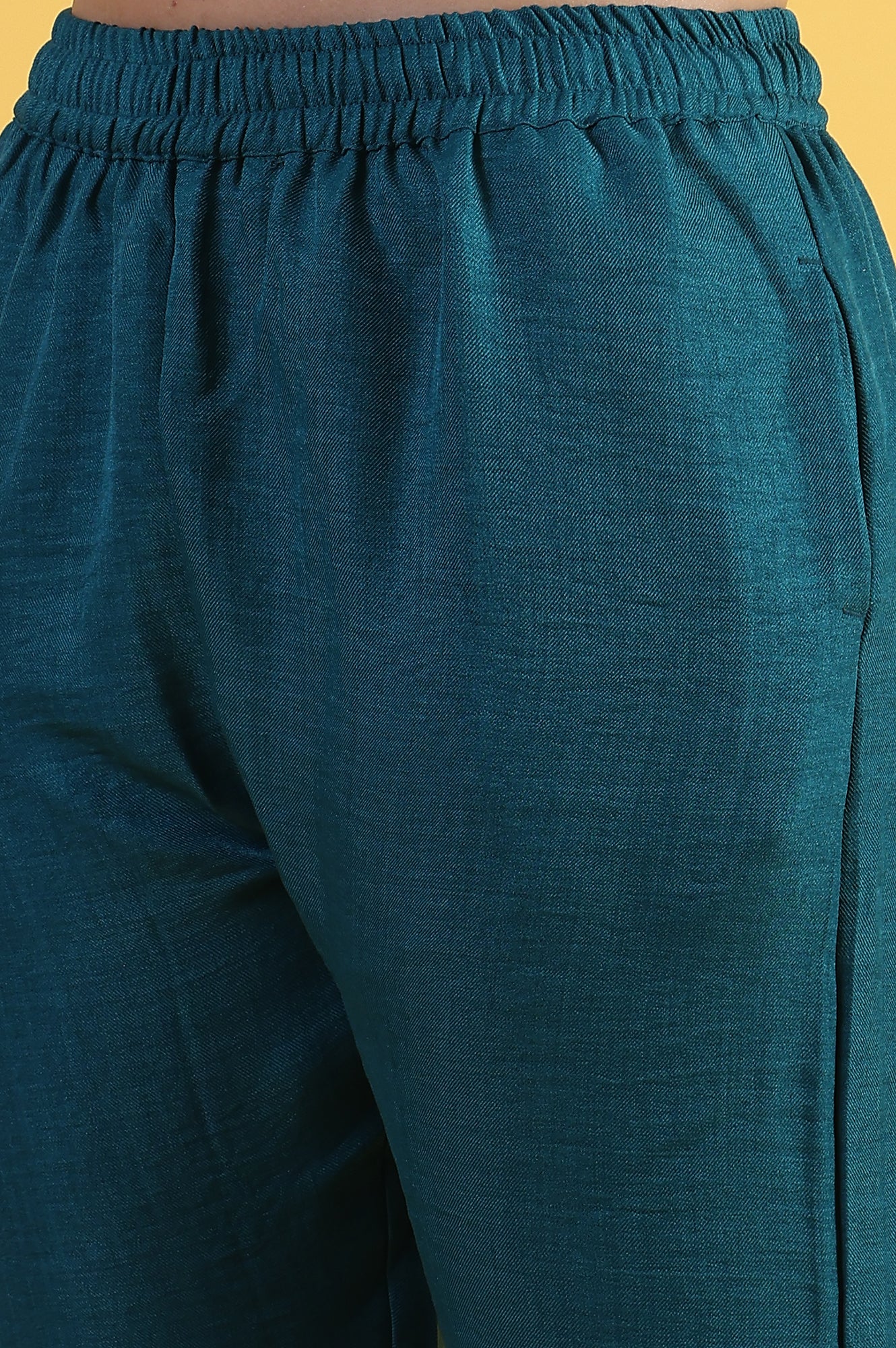 Blue Solid Zari Straight Kurta & Straight pant with Shawl Set