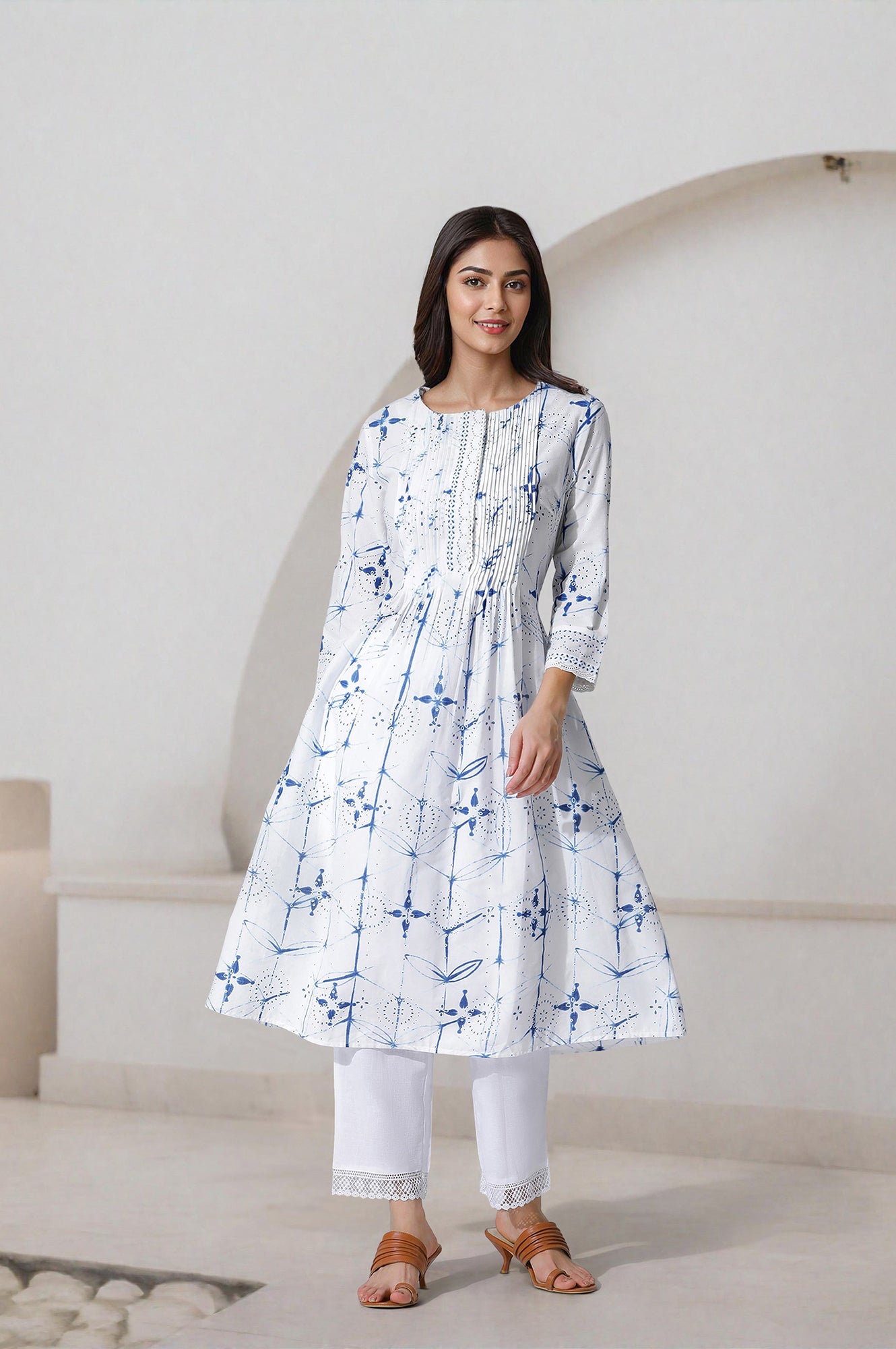 Buy White Printed A-Line Cotton Kurta And Pants Set Online for Woman | WforWoman Buy White Printed A-Line Cotton Kurta And Pants Set Online for Woman | WforWoman