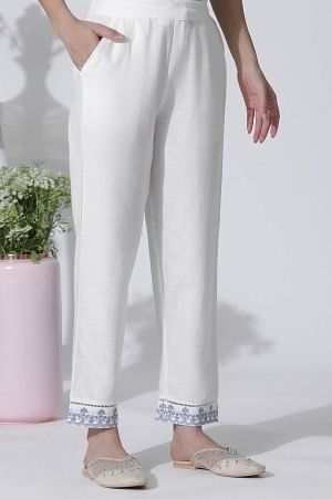 White & Blue Printed Flared Cotton Kurta With Pants Set