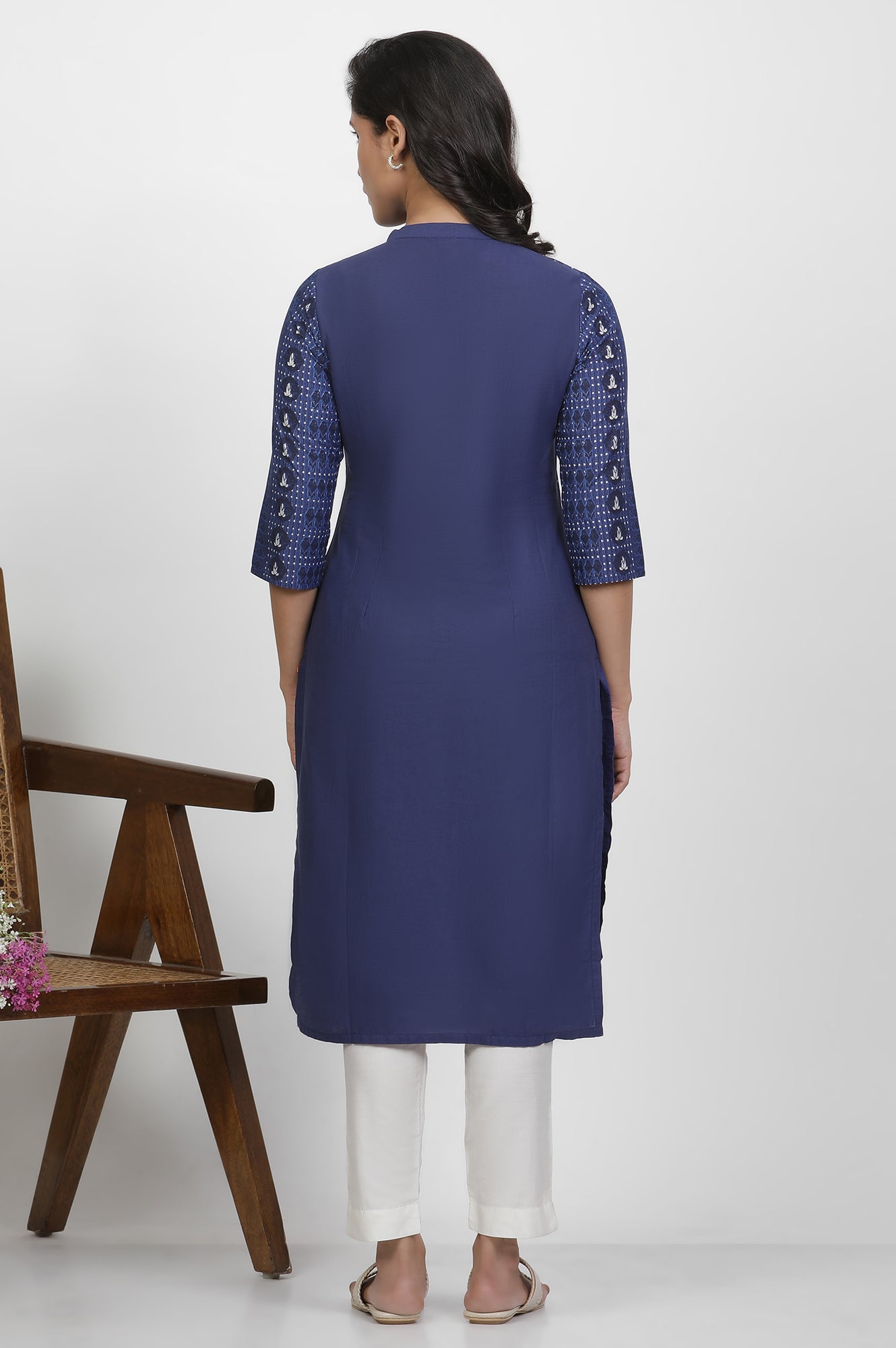 Blue Cotton Printed Kurta And Pants Set