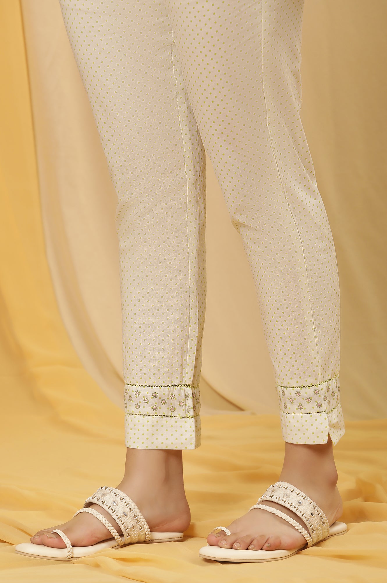 Lime Green Cottom Embroidered Kurta And Pants Set