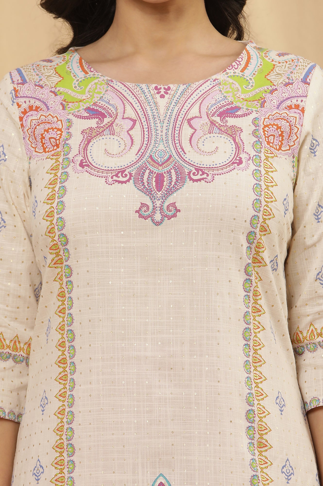 White Printed Pure Cotton Straight Kurta And Sharara Set