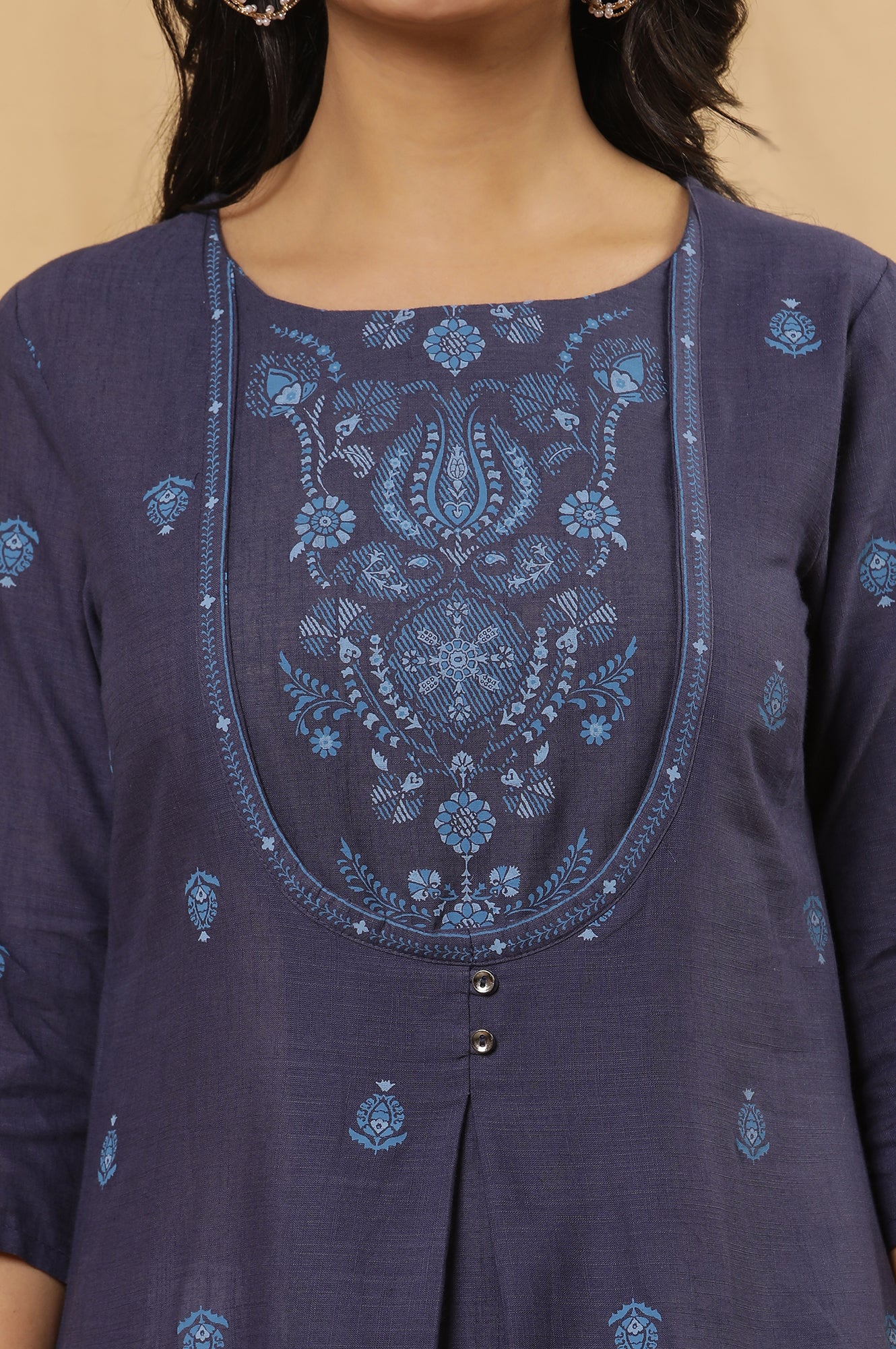 Blue Floral Printed Kurta And Pants Set