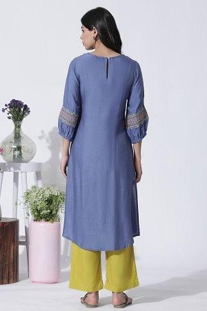 Blue Thread Embroidered Kurta And Pants Set - wforwoman